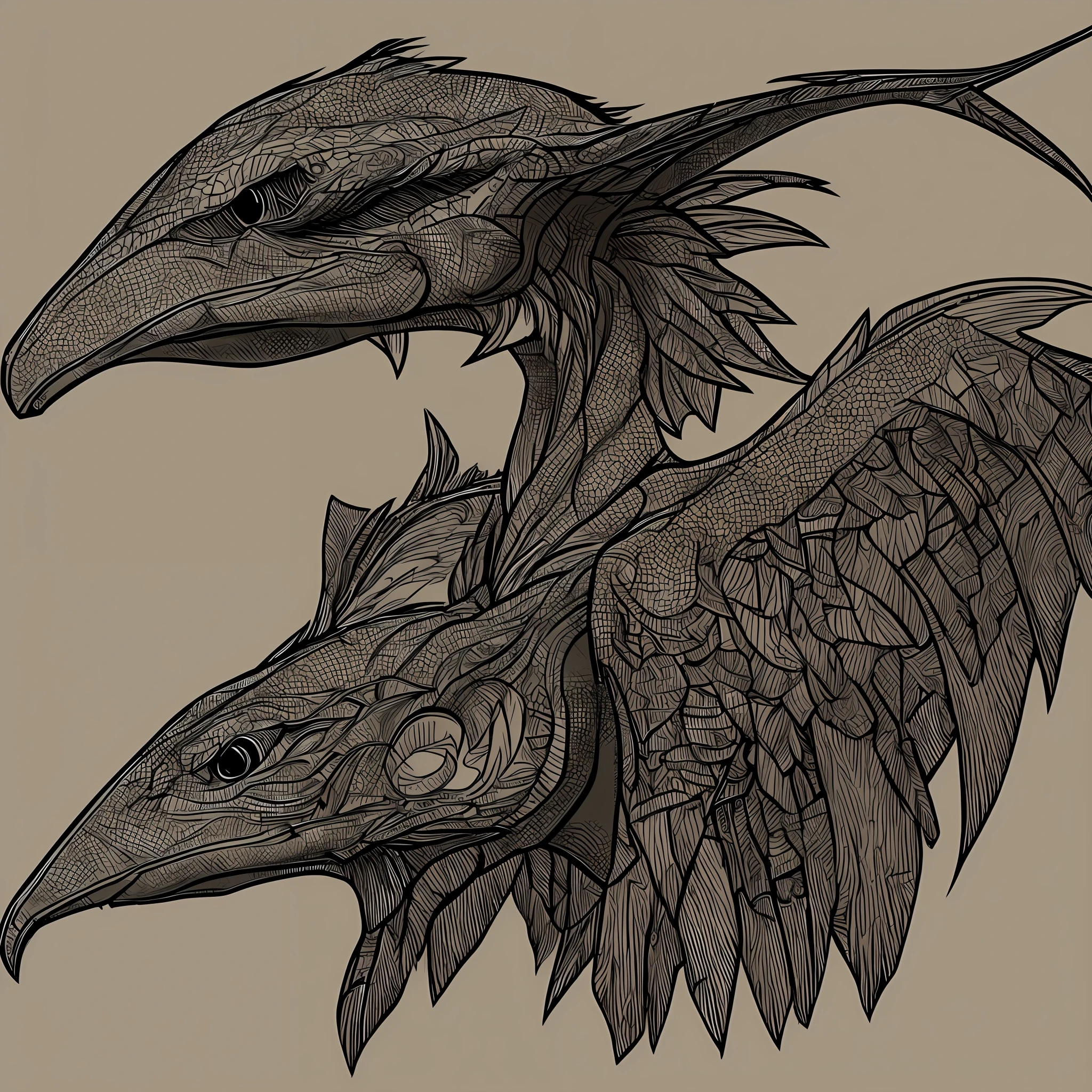 pterodactyl, concept art, line art, 4k