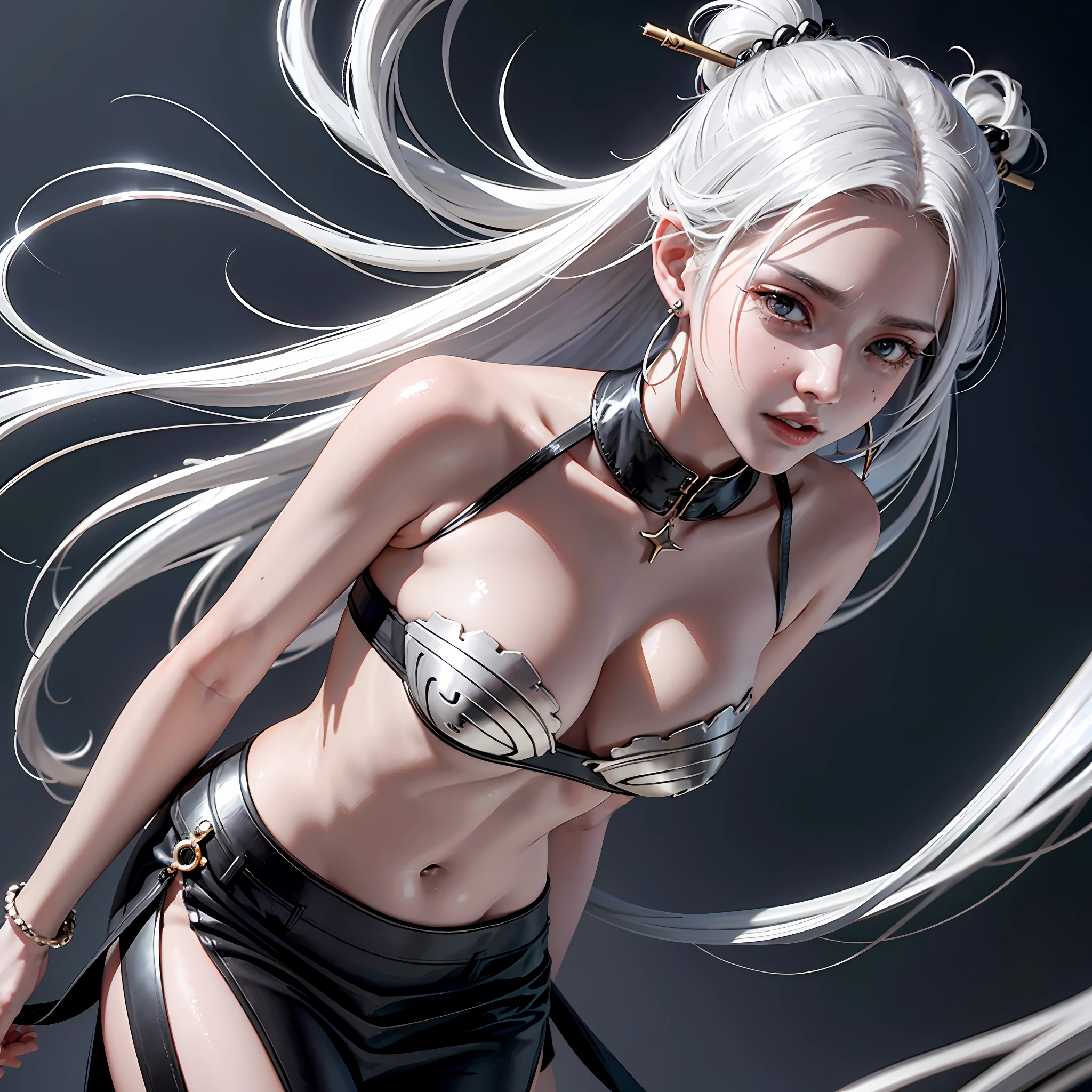 Striped hair, Silver hair, Absurdly long hair, hair adornments, streaming tears, Earrings, ripped apart, Action painting, Anime style, lines of movement, stereograms, blend, Cinematic lighting, bust chart, tachi-e, Close-up, angle of view, Nikon, hyper HD, A high resolution, High quality, High details, Best quality, Textured skin --auto