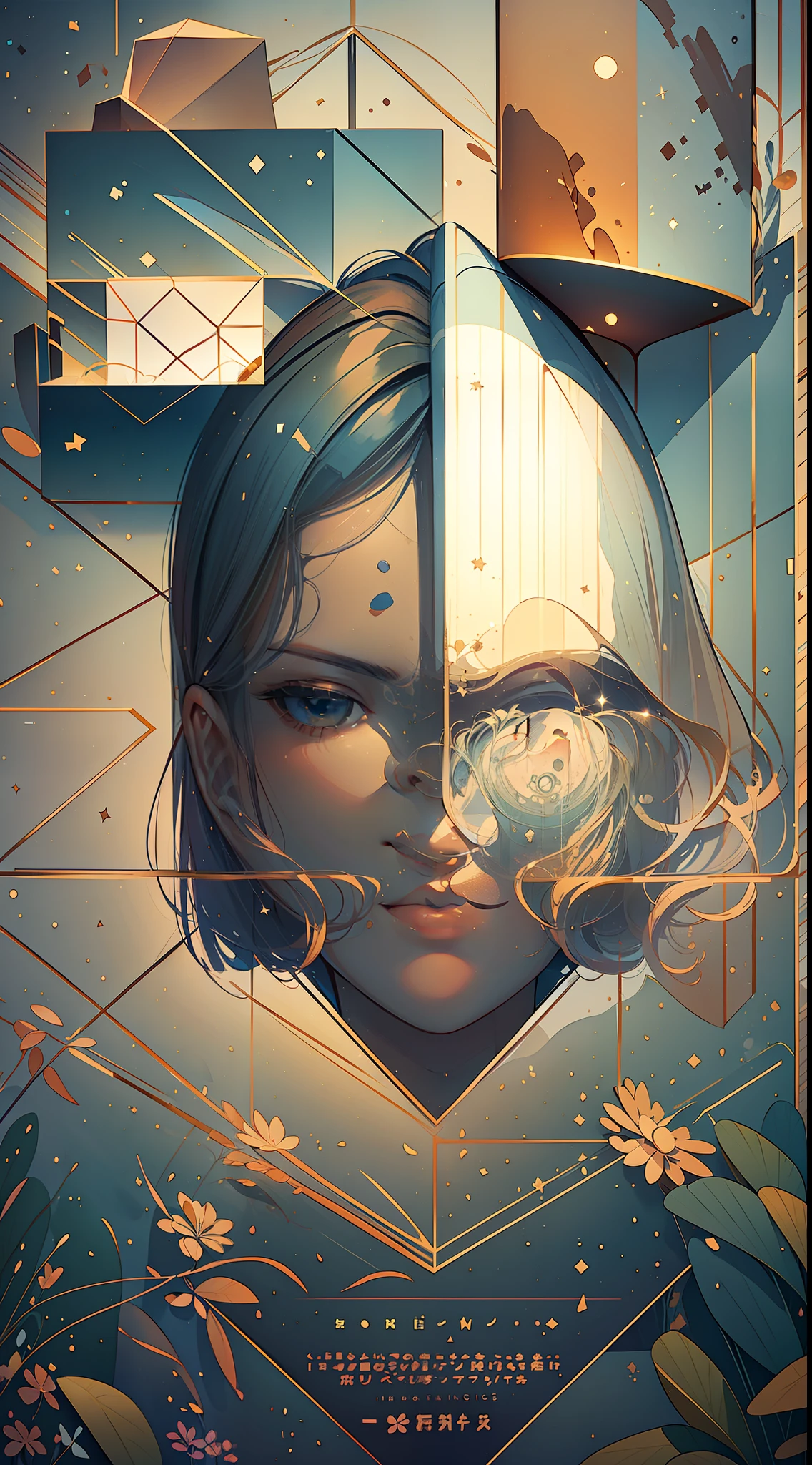 The man head consists of simple geometric shapes,square shapes,round form,spherical body、square shapes,Graphic illustration,closeup cleavage,In fantastic installation style,Realistic and imaginative,hang/hang,Multi-layered collage,highlight,Divergence