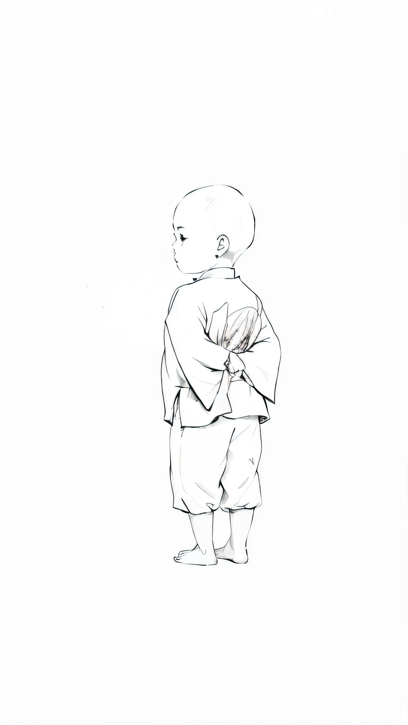 A Chinese bald monk,Place your hands behind your back,Holding a bouquet of red flowers in his hand,Dressed in gray, concept art of a monk, inspired by Watanabe Shōtei, full body concept, traditional drawing style, inspired by Tawaraya Sōtatsu, full body portrait of a short!, Full body character drawing, inspired by Torii Kiyonaga, inspired by Koryusai Isoda