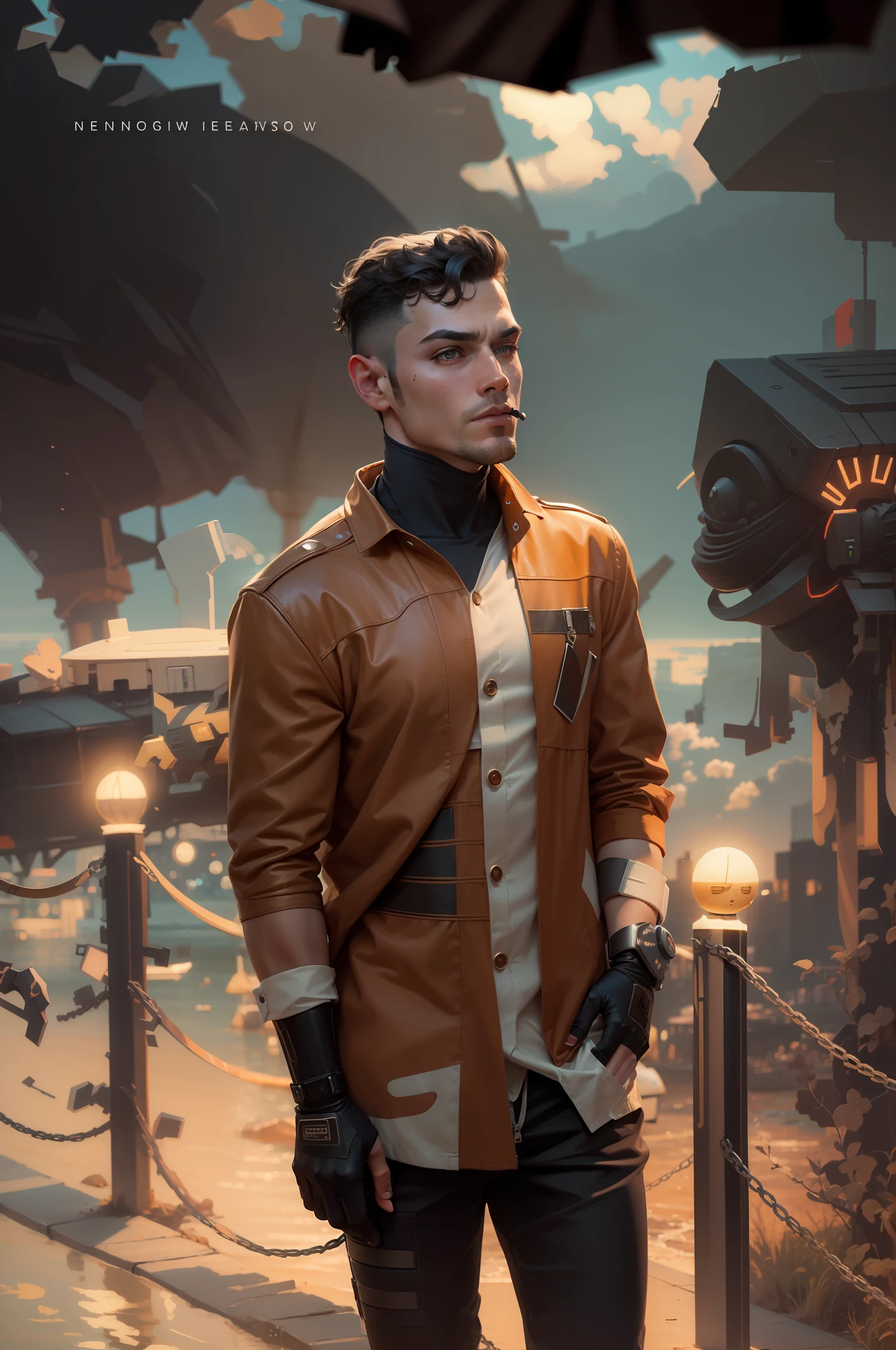 Cyber Punk handsome boy Real Stick face. 8k ultra realistic. Change background seaside Ultra background