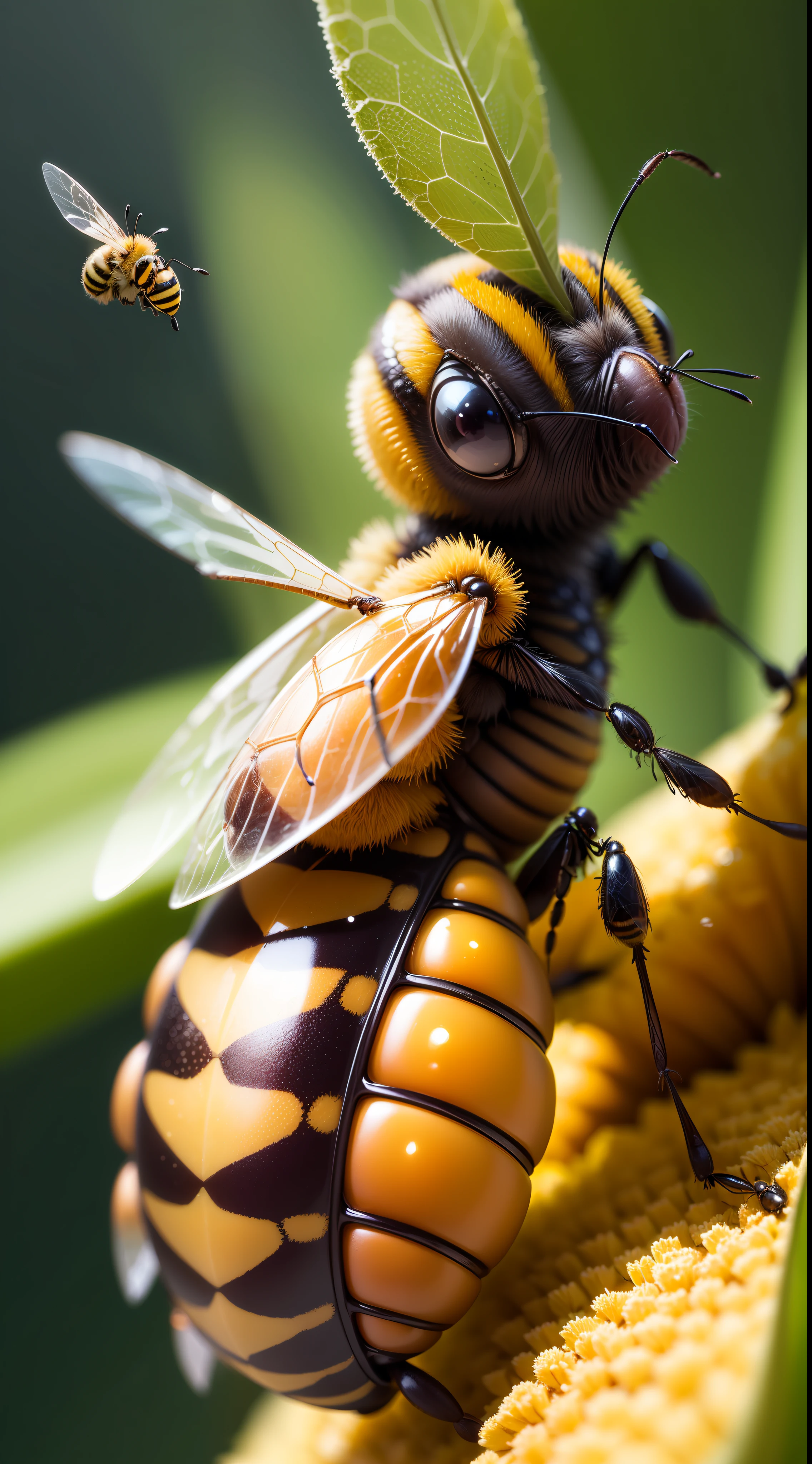 Macro,bee,honey bee,insect,close up,high quality, high resolution,dark background