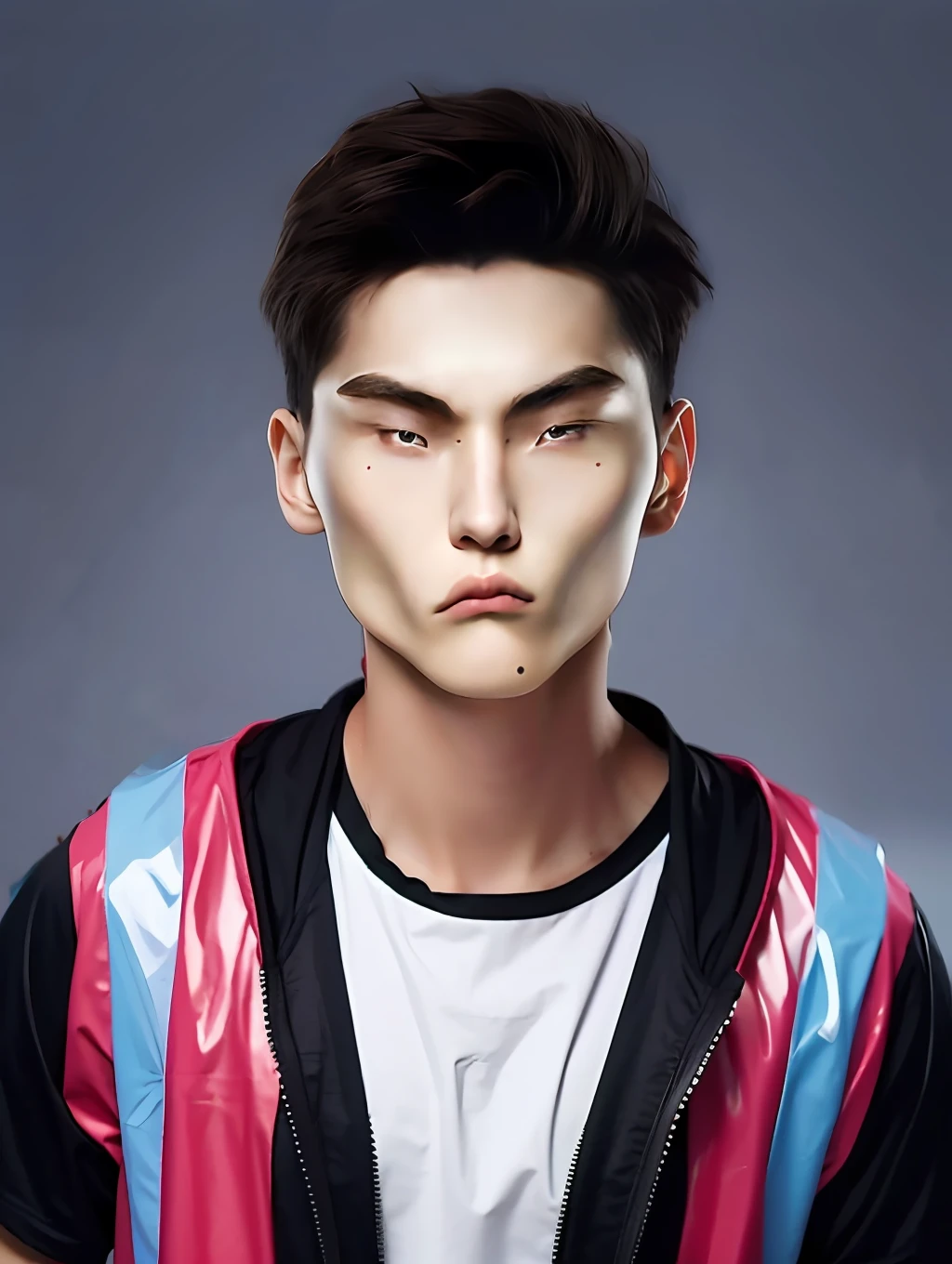 A -yeld mahigh school student,Wear PVC colored sportswear,Short reddish-brown hair