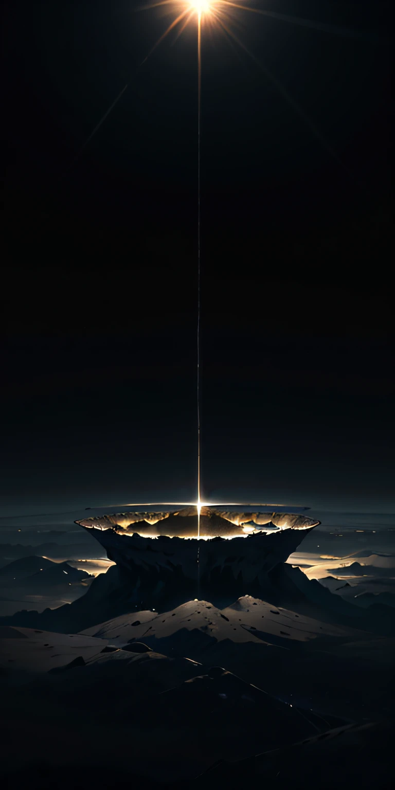 Overlooking,Abyss,darkly,a slight light,In a huge valley,A huge circular pit,The pit is pitch black,The sun overhead does not shine