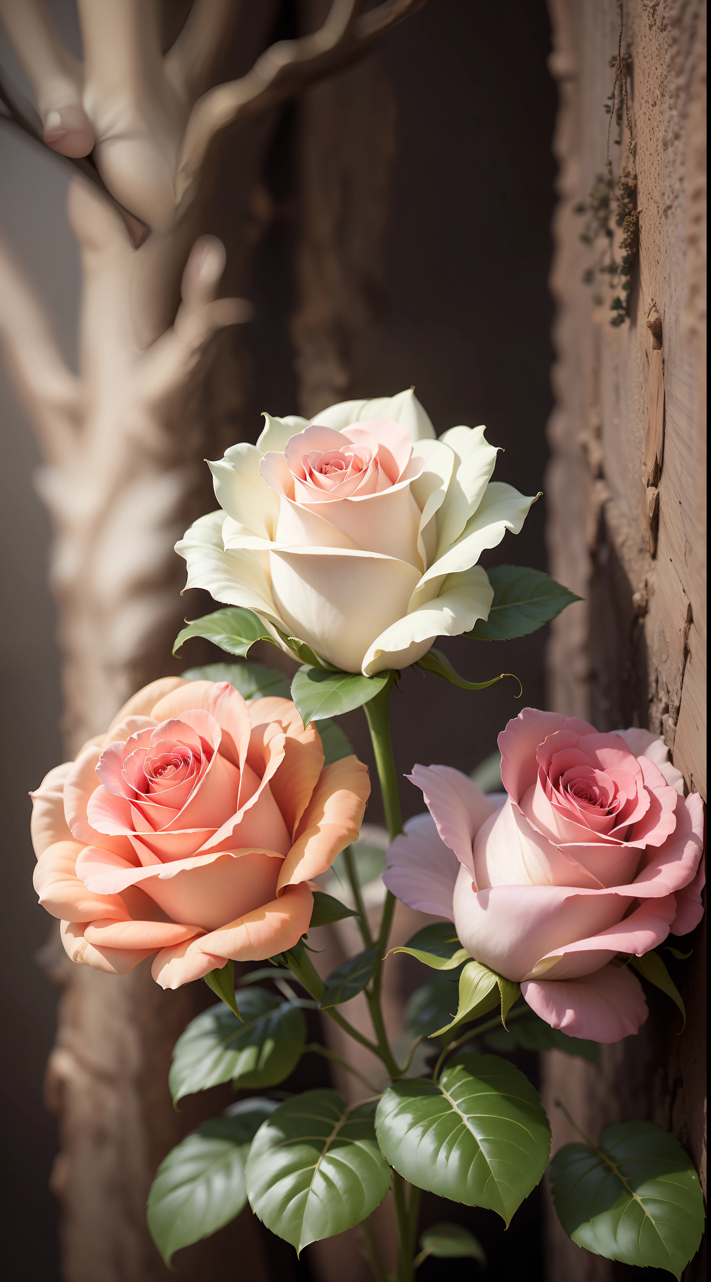 Three white roses, three white roses in tree,rose,dark background,high resolution,high quality,blue roses