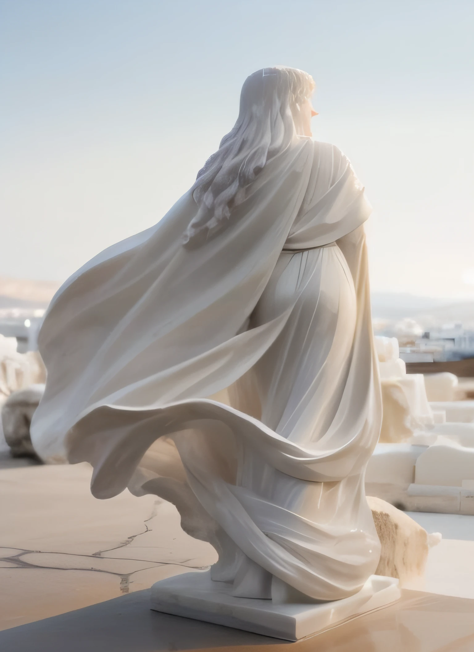 Escultura maqueta blanca de 1 bandera flameando, Classical antiquities, White marble model sculpture, Classical model sculpture of moving fabric, Classic marble model, Modelo grande, (((White Greek marble statue))), ((fotorrealista)) realista, luz proveniente de arriba, yeso, Foto de estudio.