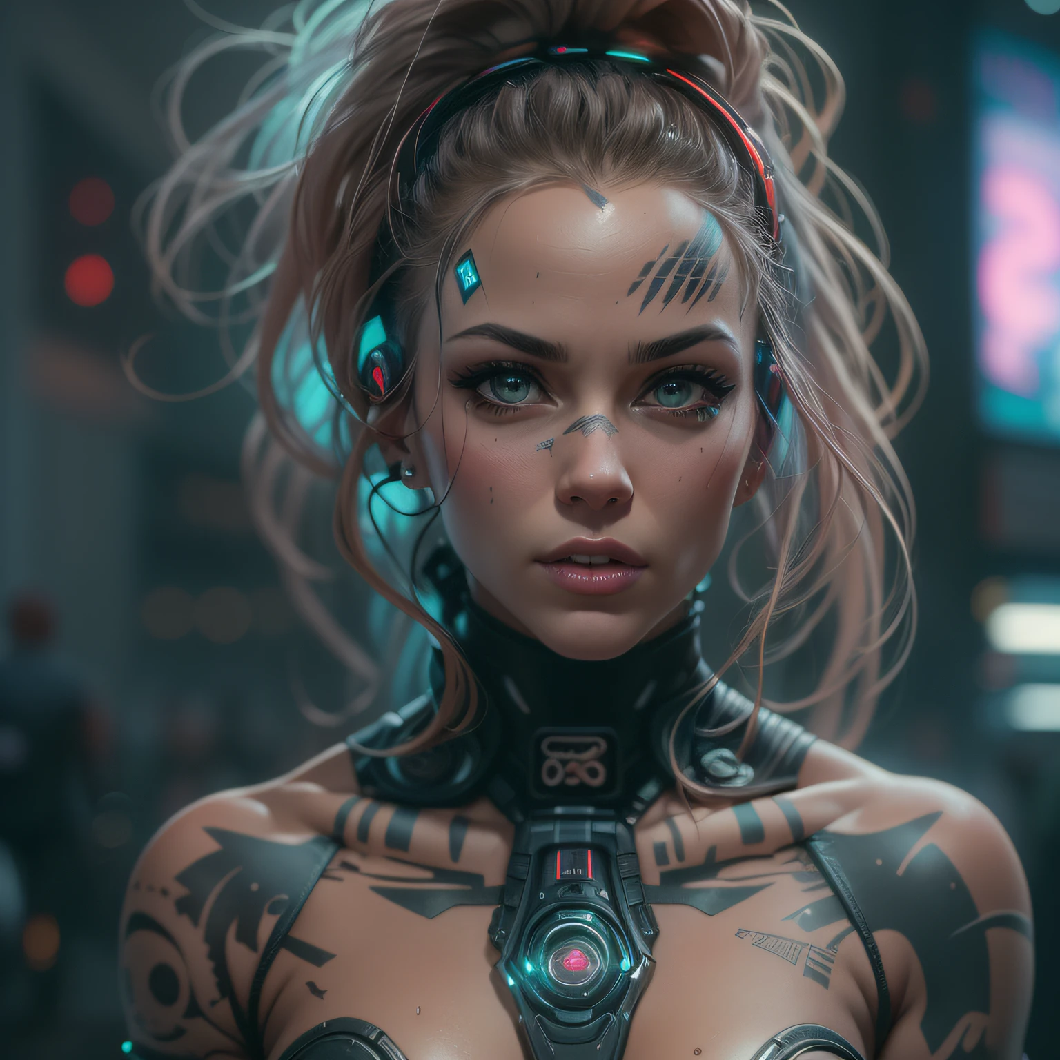 (highly detailed: 1.2), (canon EOS R6 best quality: 1.2), (8k: 1.0), (emb-rrf-low: 1.0), (lots of large black tattoos on the head, open cybernetic head showing the inside, open and detailed face, hyper-detailed eyes 1.2), sharp focus (awarded photo: 1.2), (subsurface scatter: 1.1) (a beautiful cyborg ultra-detailed: 1.2), ( hyper-detailed hair: 1.2), (amazing body: 1.2), (full body: 1.2), (dynamic stance :1.2), neon glow, (detailed cybernetic eyes: 1.1), close-up (hyperrealistic:1.2), rpg, CyberPunk 2077 style, dramatic lighting, (highly detailed futuristic cityscape: 1.2), (sci-fi: 1.2), professional portrait photography, by wlop greg rutkowski jeffrey simpson alphonse mucha