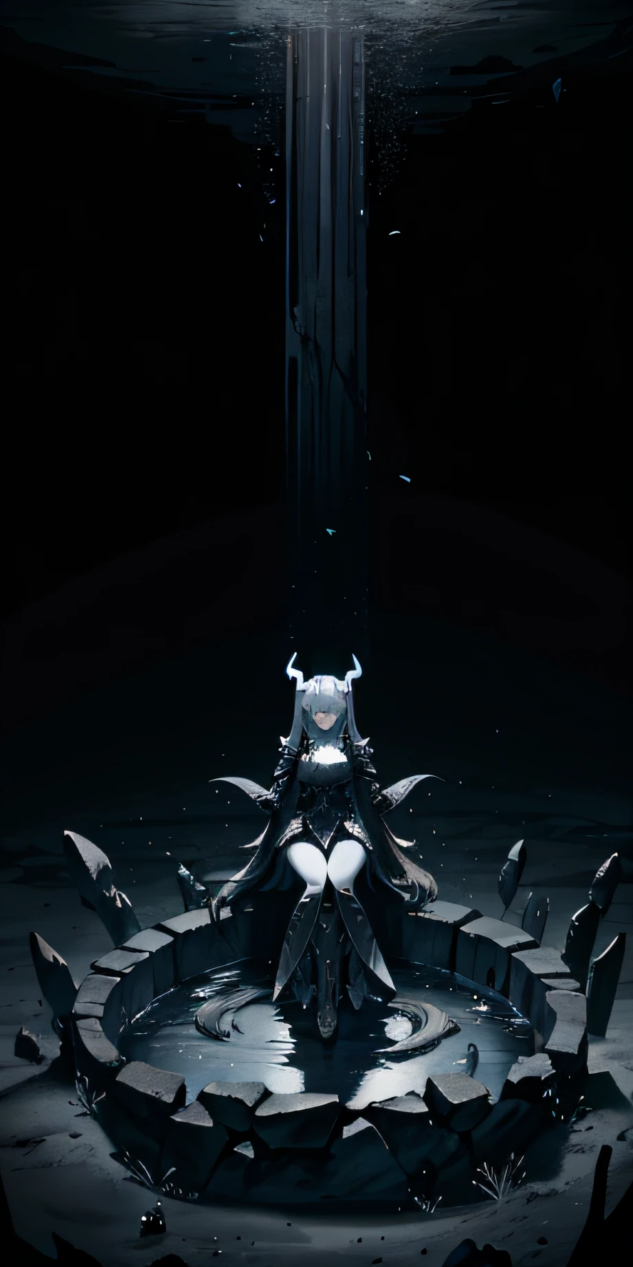 Abyss，Ancient battlefield，Black throne，remains，Ruined armor，Endless darkness