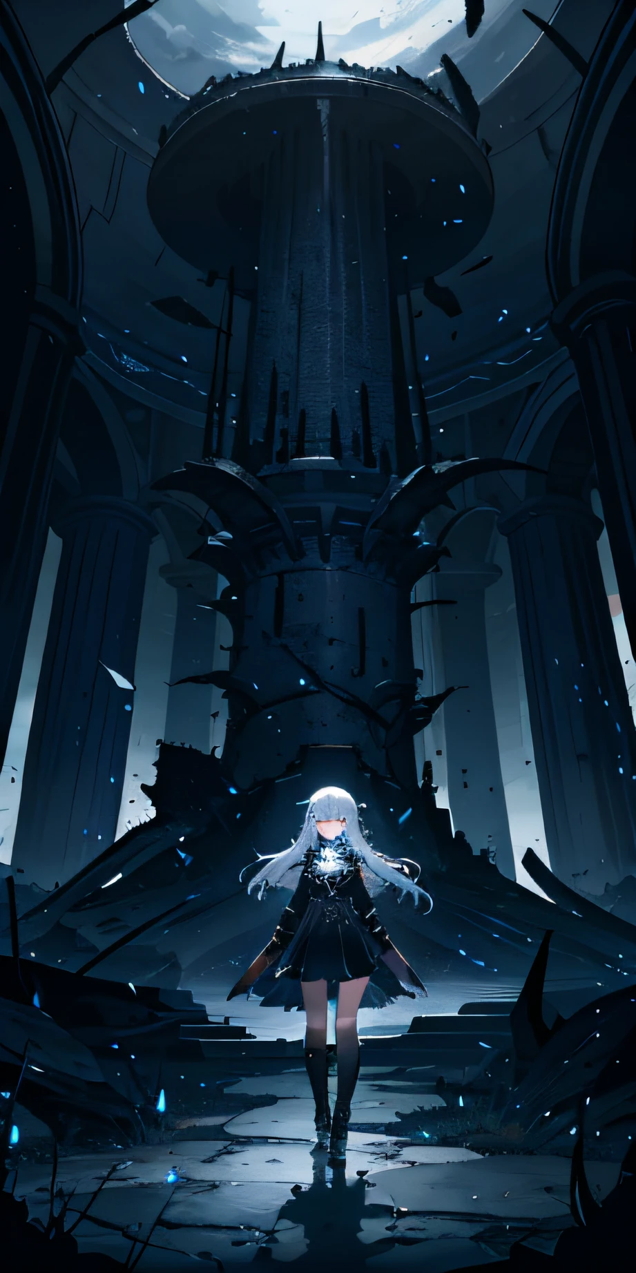 Abyss,Ancient battlefield,Black throne,remains,Ruined armor,Endless darkness