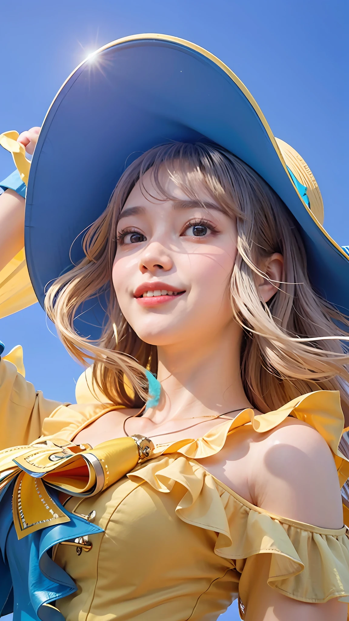 (Gray background: 1.5), (Realism: 1.4), (Best quality: 1.0), (Ultra high resolution: 1.0), 8k, RAW photos, (Masterpiece: 0.2), 1girl, beautiful skin, bright smile, teeth, (Unity: 1.5), beautiful officer