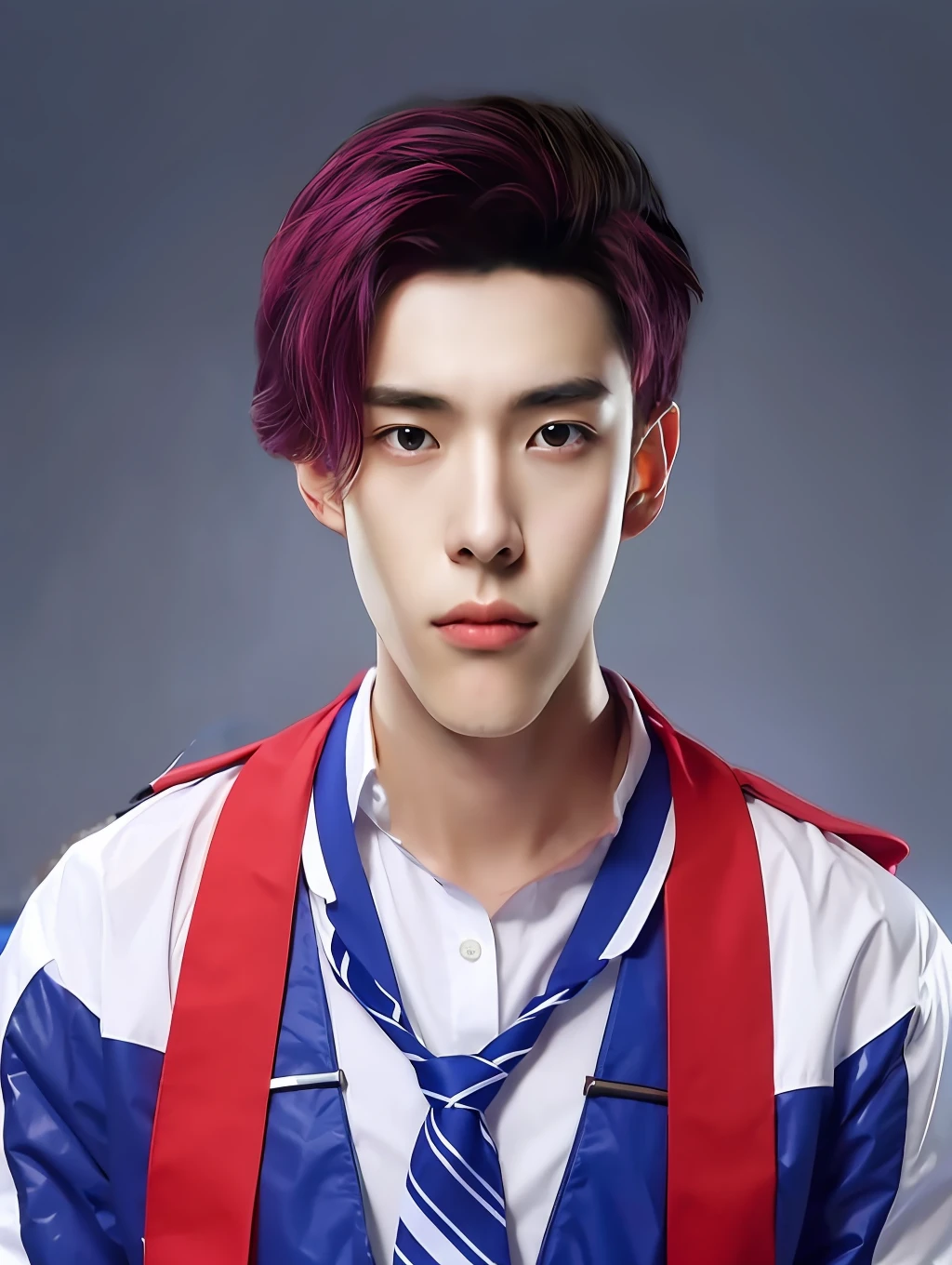 A 16-year-old boy，Wearing a PVC color school uniform