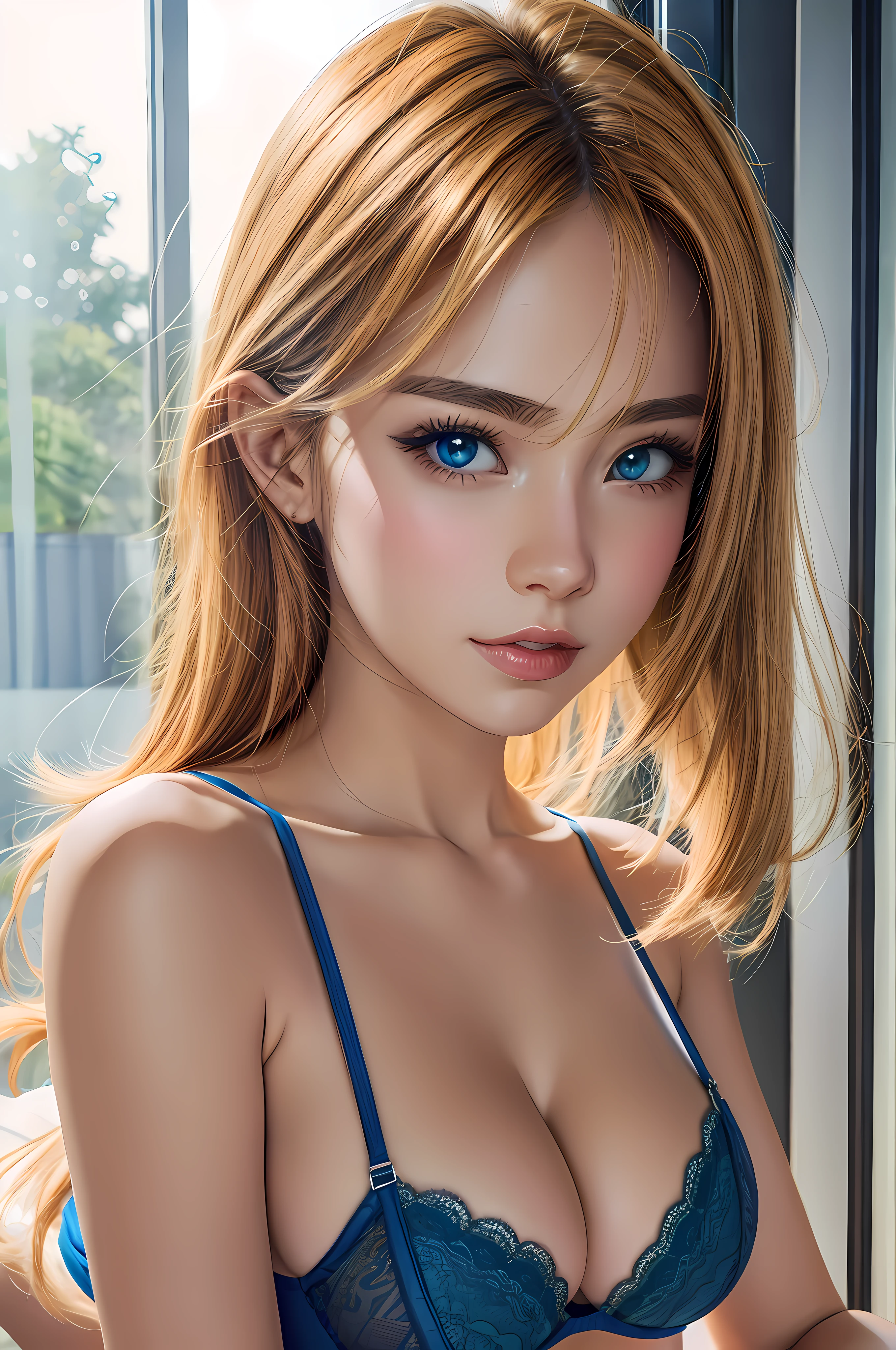 A closeup of a woman in a blue bra top and panties, photorealistic anime girl rendering, 3 d anime realista, anime hiper realista, Estilo anime 3D realista, Modelo IG | Artgerm, estilo hiper realista, imagem ultra realista, [ Fotorrealismo 4K ]!!, aluna hiperrealista, Artgerm. High detail