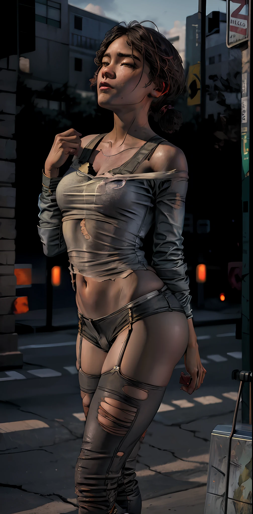 (Clementine), (full figure:1.1), rolling eyes, moaning, hard breasts, (White shirt, naked lower body, torn, mid-chest, torn shirt, no underwear, shirt covers Live ass), perfect body, fashion realistic, high-definition sysie details, photography, sharpness, unique 850 4, koda850 k portrait camera, f1.6 lens, rich colors, super realistic texture, spectacular light texture, surreal art, Cinestil 800 fashion mechanism, ahegao, head back