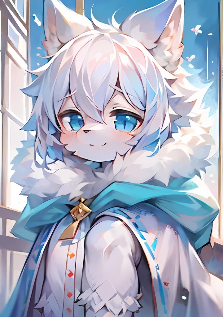 niji,Eyes, (8K, Best quality, Masterpiece:1.2),Masterpiece,High quality,abstract res,Digital painting\(artwork of a\), Short hair, eyes with brightness, in a panoramic view, Character focus.(detailedbackground:0.7), 独奏, shaggy, shaggy male, malefocus, anthr,(Full Body Furry, Fluffy tail, Pure white fur, White ears,Fair legs,blue color eyes, White color hair:1.2), (cloaks:1.2),Confident and happy expression,kawaii,Cute,Fancy,Fragile,Cool,Handsome. Curved thighs,looking at the distance, enormous thigh, Bend over, squatt, low angles, clawed paws,AOEU,AOEU,AOEU,AOEU,AOEU,AOEU