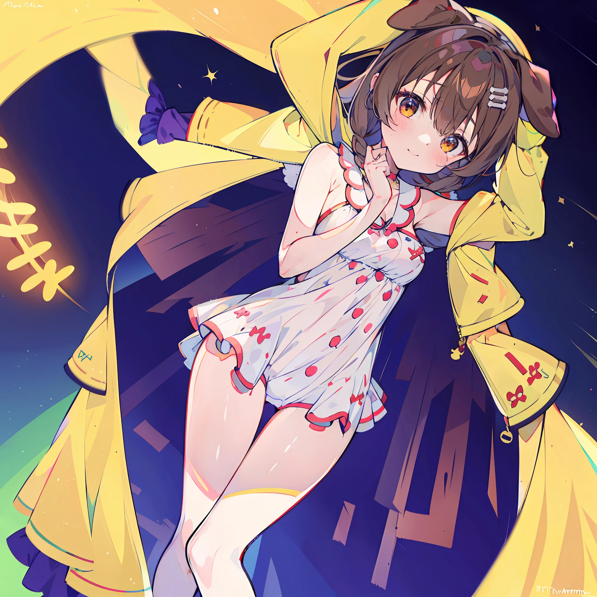 2d, obra maestra, La mejor calidad, anime, ojos altamente detallados, Cara altamente detallada, Antecedentes altamente detallados, playa, perfect ilumination, Disparo de vaquero, pies fuera de marco, 1girl, solamente, Korone, Inugami Korone, hololive, Youtuber Virtual, brown eyes, brown hair, orejas de perro, Cola de perro, Dog girl, trenza baja, trenzas gemelas, adorno para el cabello, onepiece swimsuit, They are smiling, boca abierta,arriba espera,SFW,sola,1 mujer