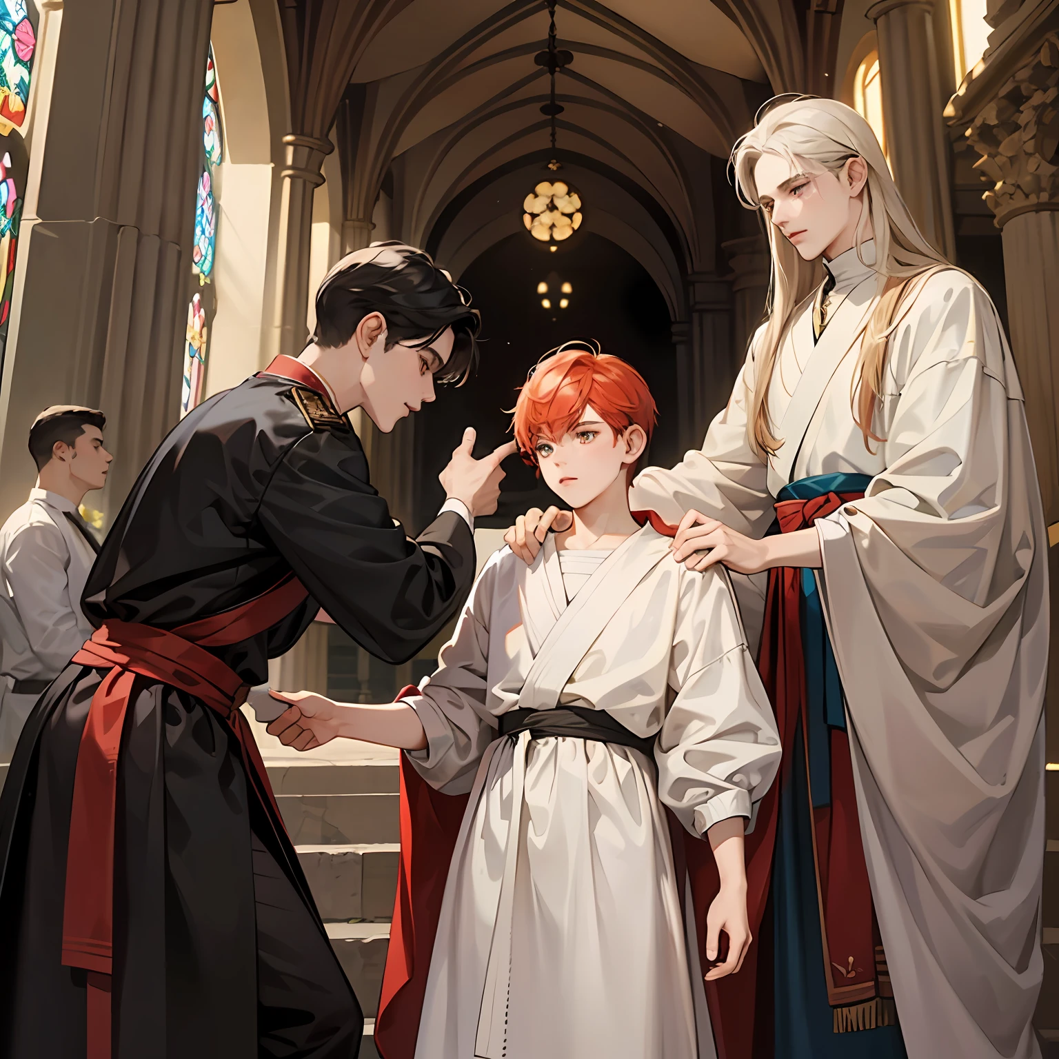 profeta samuel , Blessing the young redhead David, para ser o futuro rei de israel, imagem em 4 k , roupas da epoca a c , com cenario baseado na biblia sagrada --auto