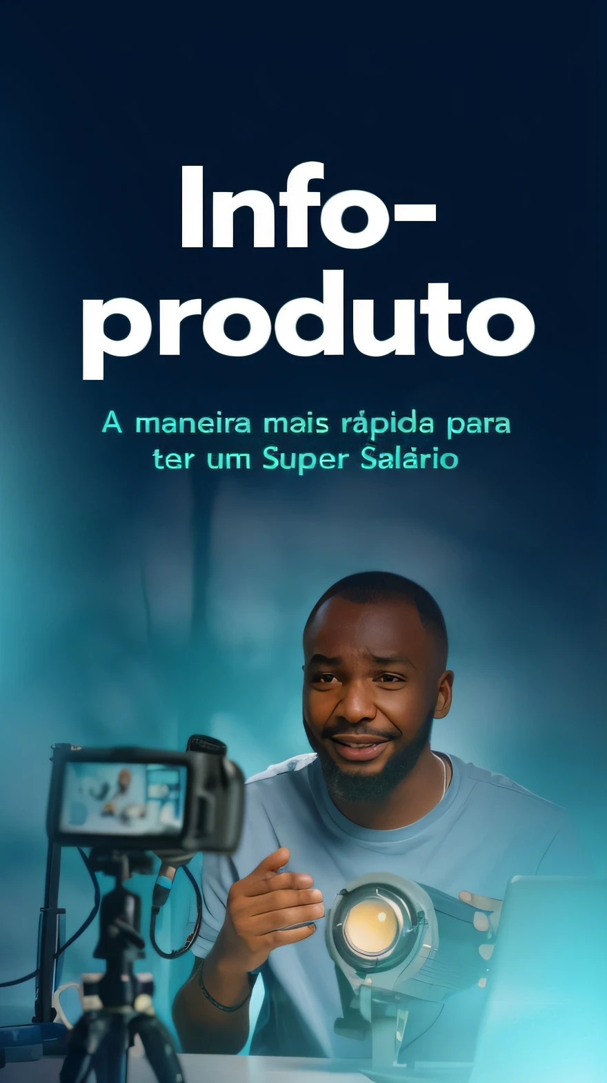 a man sitting at a table with a camera and a video camera, production ig, solid background, hero prop, produto, Directed by: Ramon Silva, inspired by Antônio Parreiras, material promocional, by João Artur da Silva, imagem oficial do produto, icaro carvalho, Directed by: Willian Murai, Promocional, foto oficial do produto