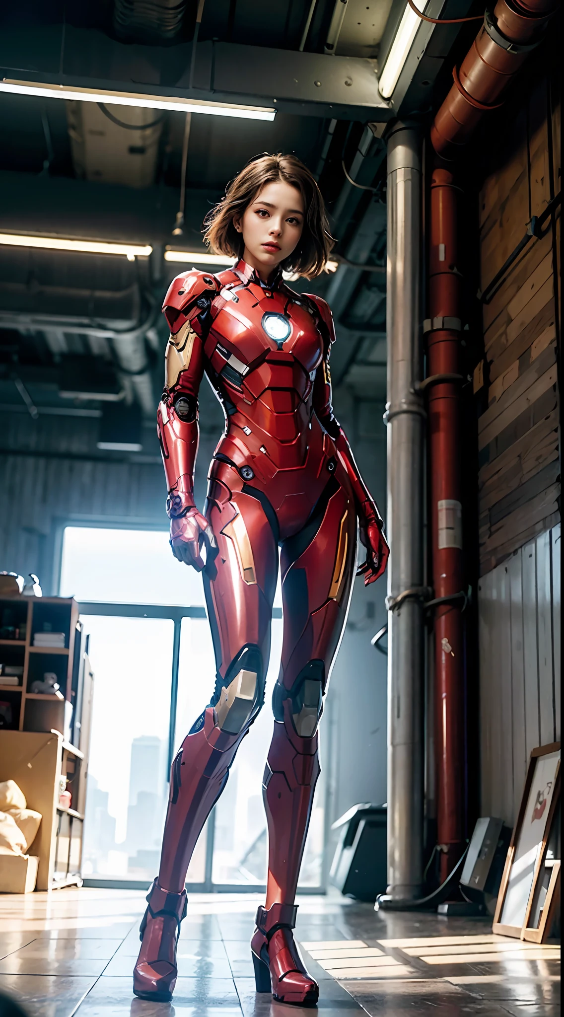 (1girl:1.3), solo,__body-parts__, official art, unity 8k wallpaper, ultra detailed, beautiful and aesthetic, beautiful, masterpiece, best quality, RAW, masterpiece, super fine photo,, best quality, super high Resolution, photorealistic, sunlight, full body portrait, stunningly beautiful,, dynamic pose, delicate face, vibrant eyes, (side view), she is wearing a futuristic Iron Man mech, red and gold, Highly detailed abandoned warehouse background, detailed face, detailed complex busy background, messy, gorgeous, milky, high detailed skin, realistic skin details, visible pores, sharp focus, volumetric fog, 8k uhd, dslr camera, High quality, film grain, fair skin, photorealism, lomography, sprawling metropolis in a futuristic dystopia, view from below, translucent