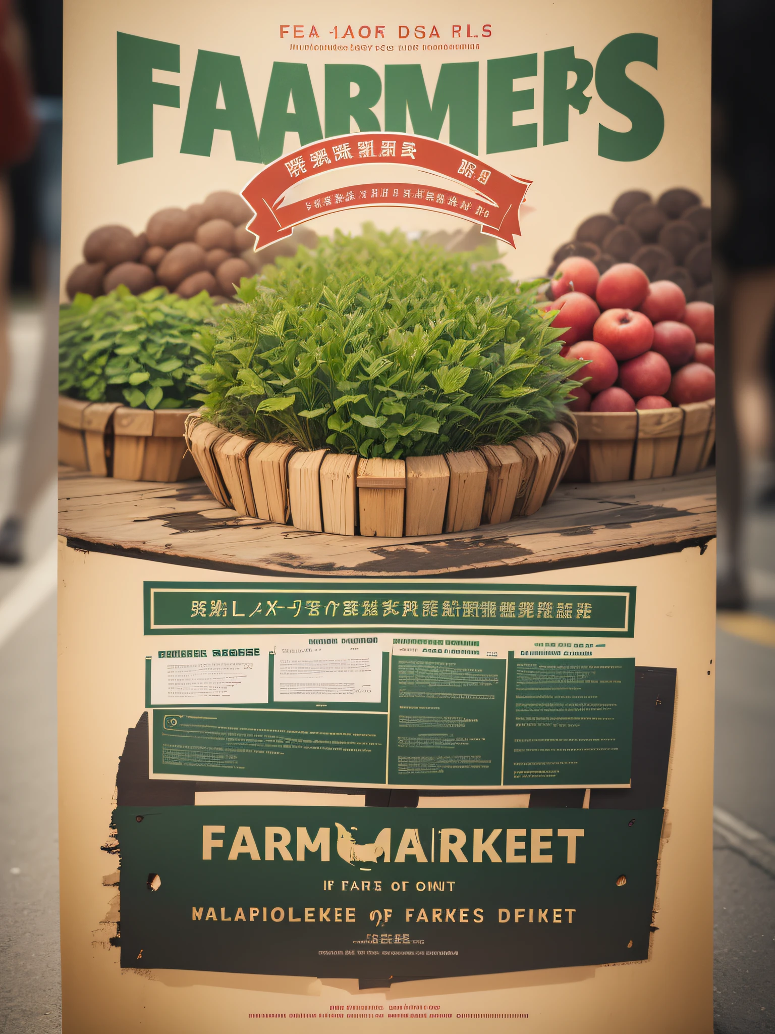 Poster announcing the opening of the farmers' market、Agricultural products、the direct sales office、Event Dates、Name of the organizer、masterpiece、realisitic