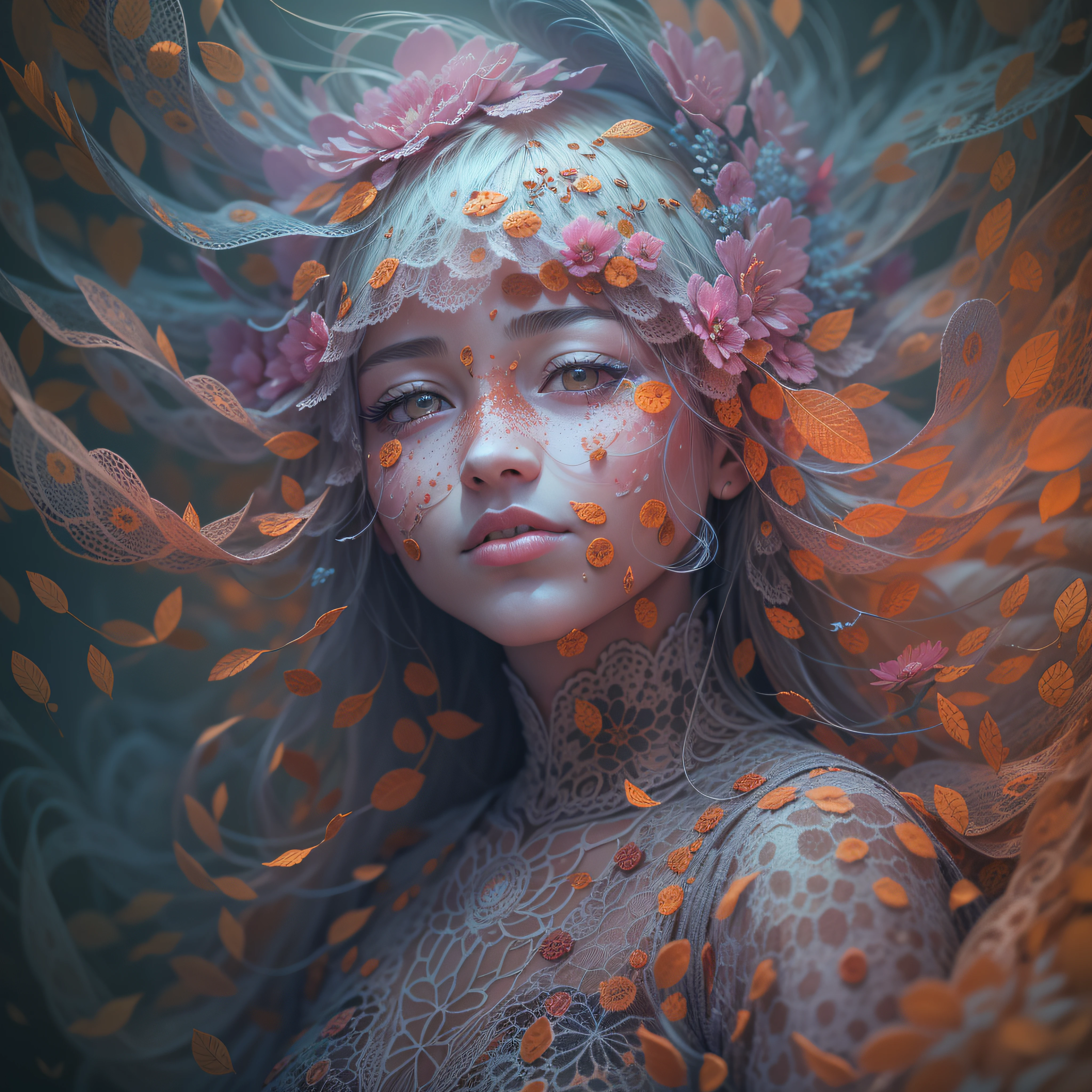 Absurd, high resolution, ultra-detailed, (1 girl:1. 2), dotted painting technique, dotted shadows, intricate details, fine dots, texture effects, subtle gradients, fascinating craftsmanship, infrared photography, otherworldly tones, surreal landscapes, invisible light, ethereal glow, vivid colors, ghost effects