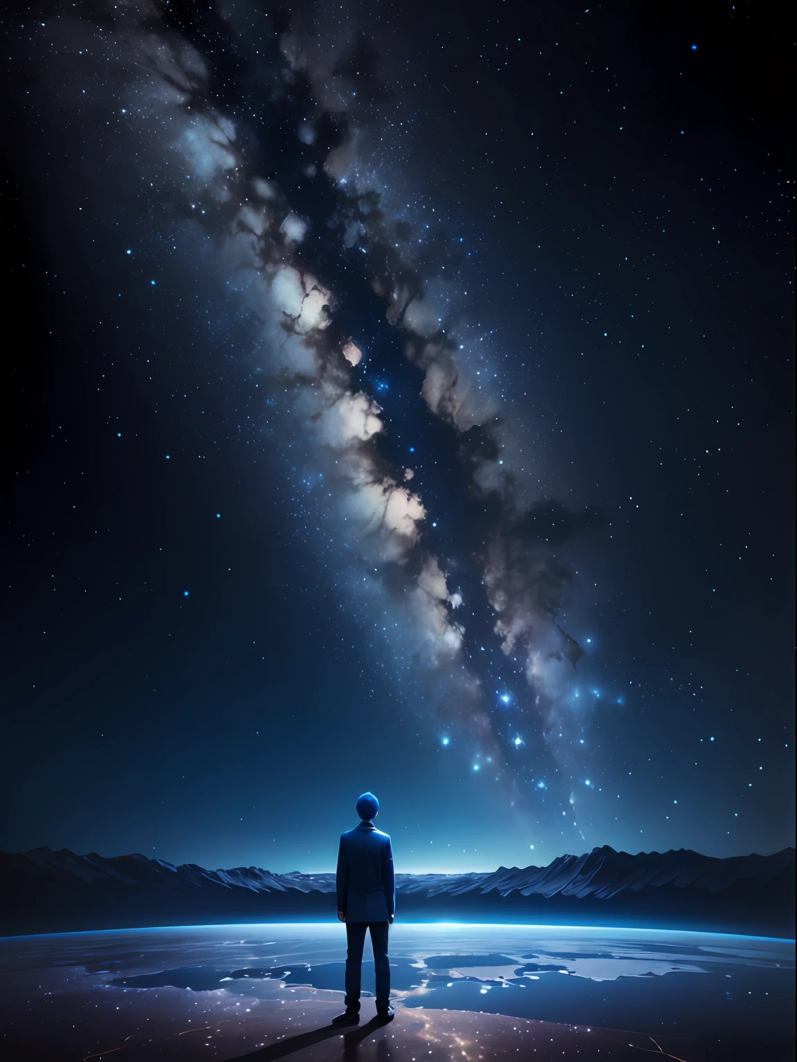 Starry Sky Universe A person stands on the earth looking at the azure planet --auto