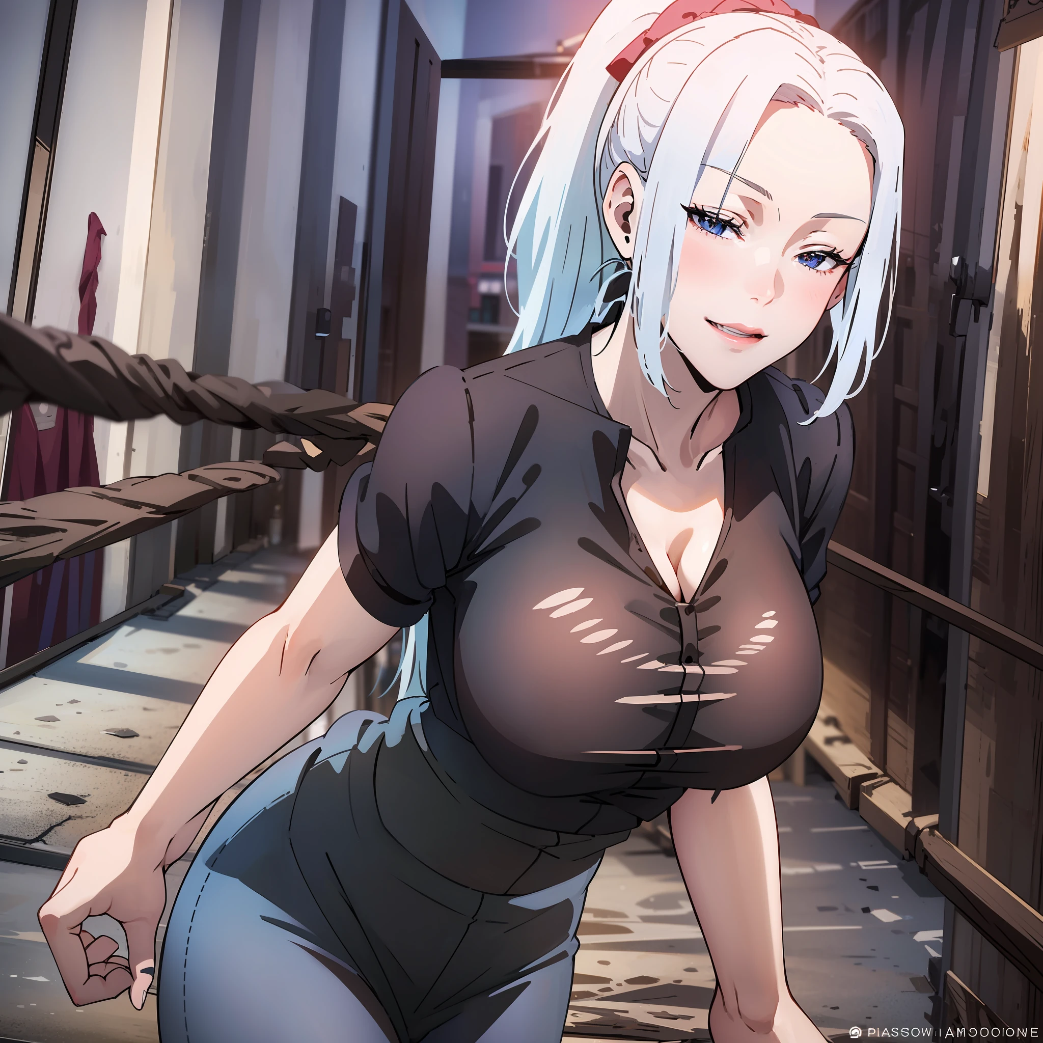 (8k), (best quality), (masterpiece:1.2), (realistic), (photorealistic:1.37), ultra-detailed, 1 girl, caucasian, detailed face, (tight jean), (t-shirt), ((night street background)), (stands straight), ((perfect female body, skin dentation)), mature female, milf, narrow waist, smile, (full body), sexy legs, blonde | ponytail | wavy, high quality, HDR, 4K, photorealistic, incredible detail of the skin, (slightly sweaty body:0.5), professional photo