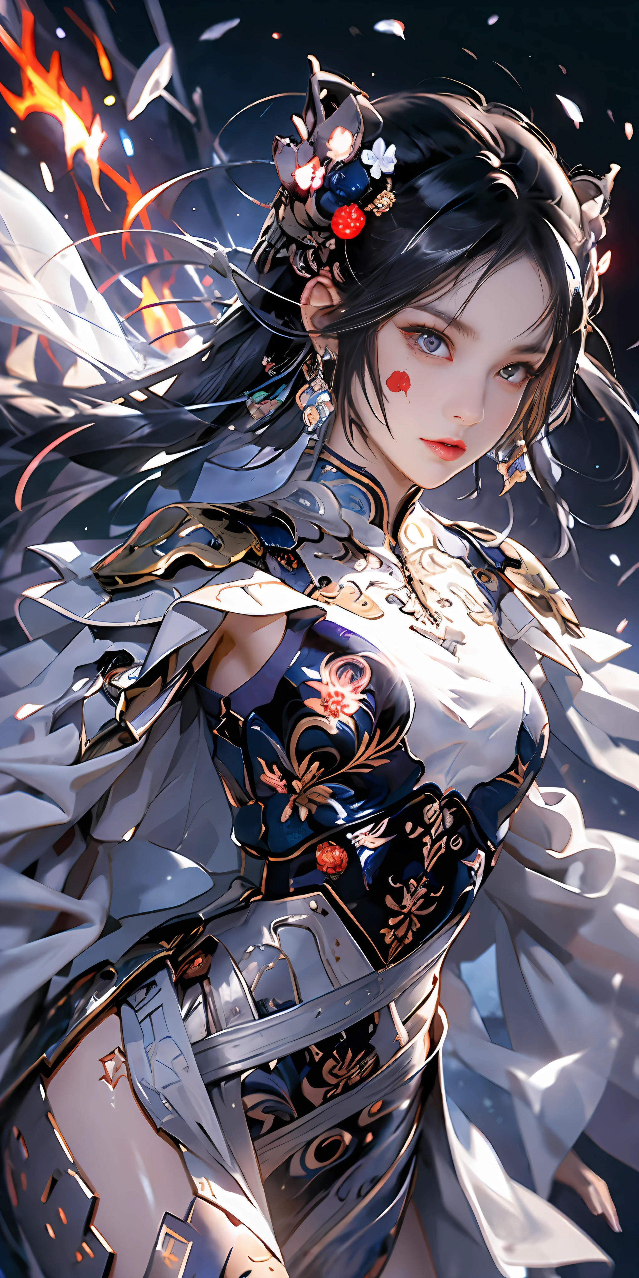 1 girl in、You have transformed into a sword-wielding wizard monster girl。With bright purple hair and crimson eyes、He has a fighting spirit on his face.。In his right hand he holds a shining sword.、The blade is wearing flames。The body is light and agile.、Soar freely in the air