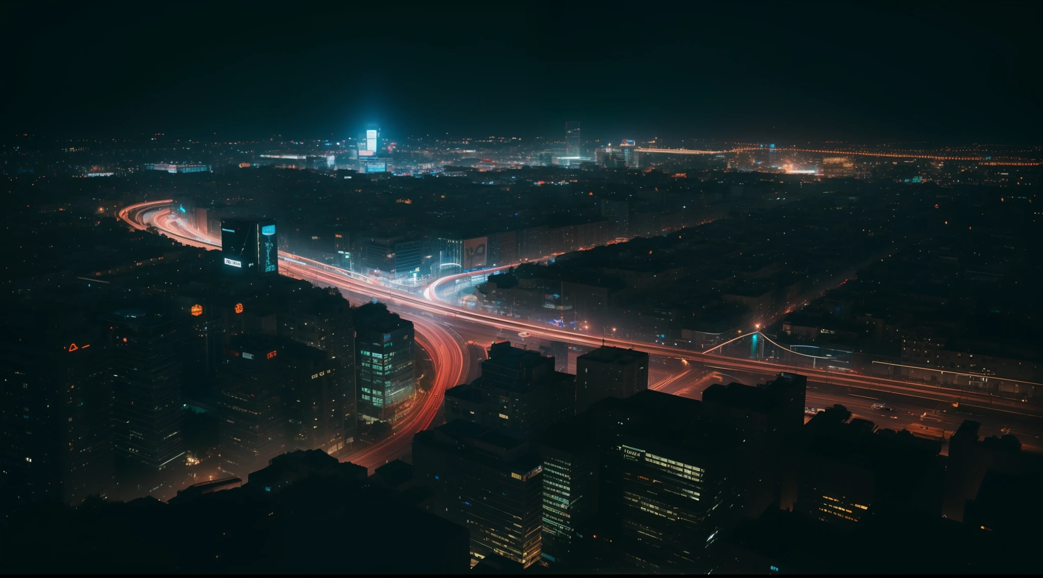 street, a dark night, buliding, Beautiful Landscapes, sony a7, film gain, Cinematic lighting, Photorealistic, one-point perspective, 32K, diffuse reflection, colorful shiny particles, Lens Flare, sharp reflection light