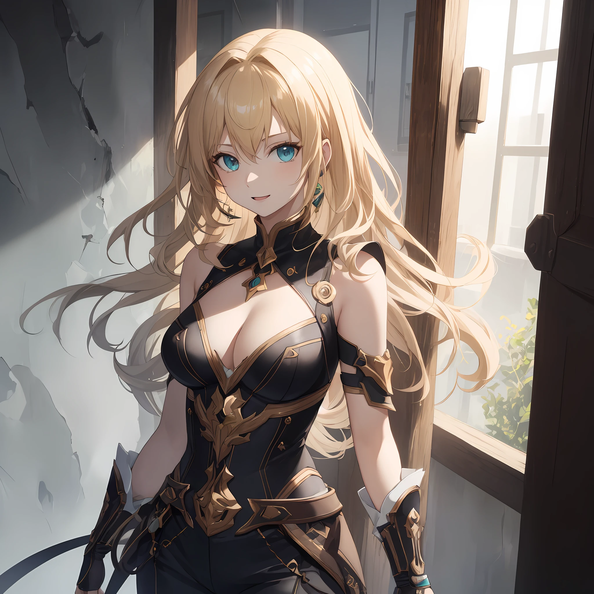 anime - style image of a woman with a sword and a black outfit, cushart krenz key art feminine, shadowverse style, armor girl, Portrait of a female anime hero, Detailed Digital Anime Art, blonde anime girl with long hair, anime goddess, Ayaka Genshin Impact, portrait knights of zodiac girl, 2. 5 d cgi anime fantasy artwork