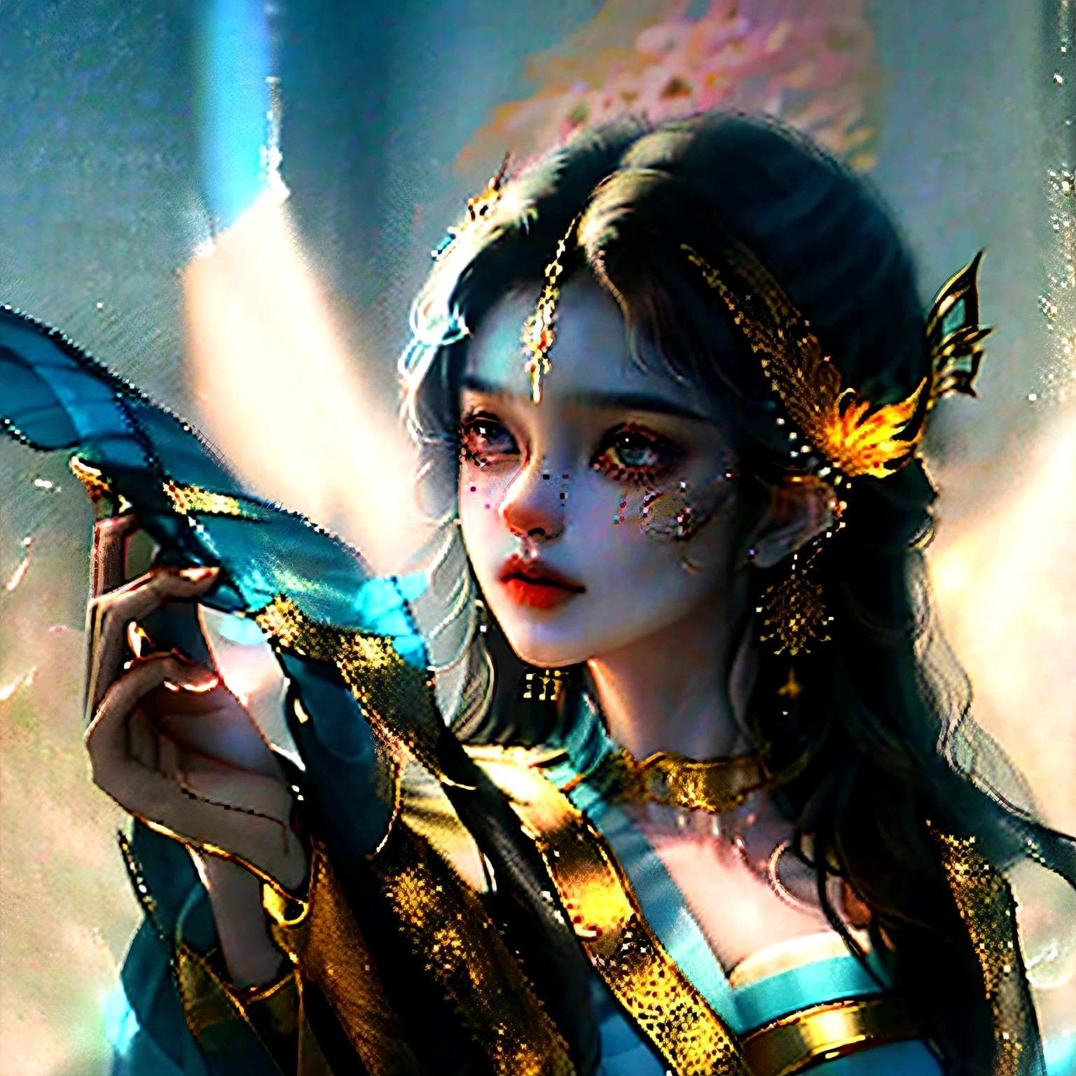 spectacular,fantasy,Cool,Beautiful,Ancient Style Girl,s delicate face,Black and gold clothes,nobles,God girl, --auto