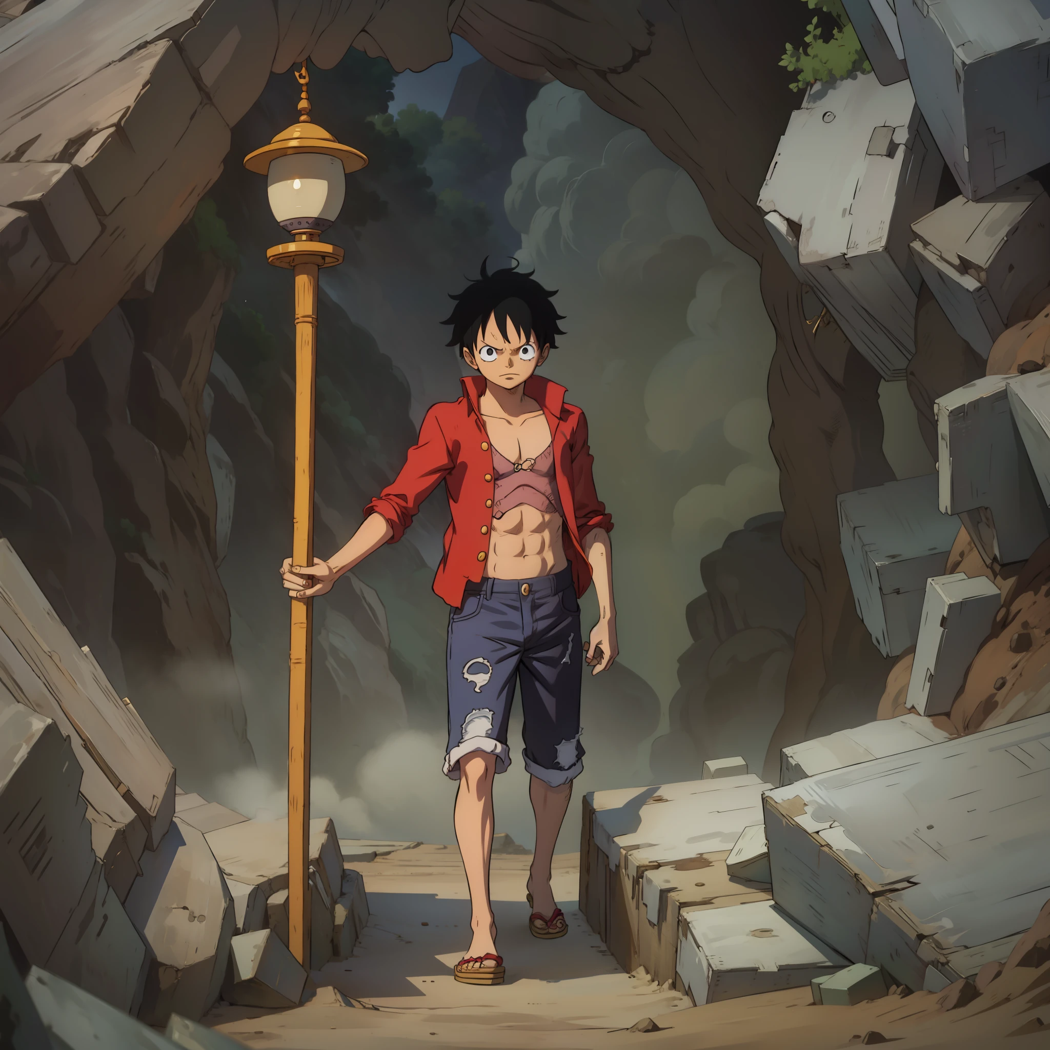 Luffy segurando cetro de ouro