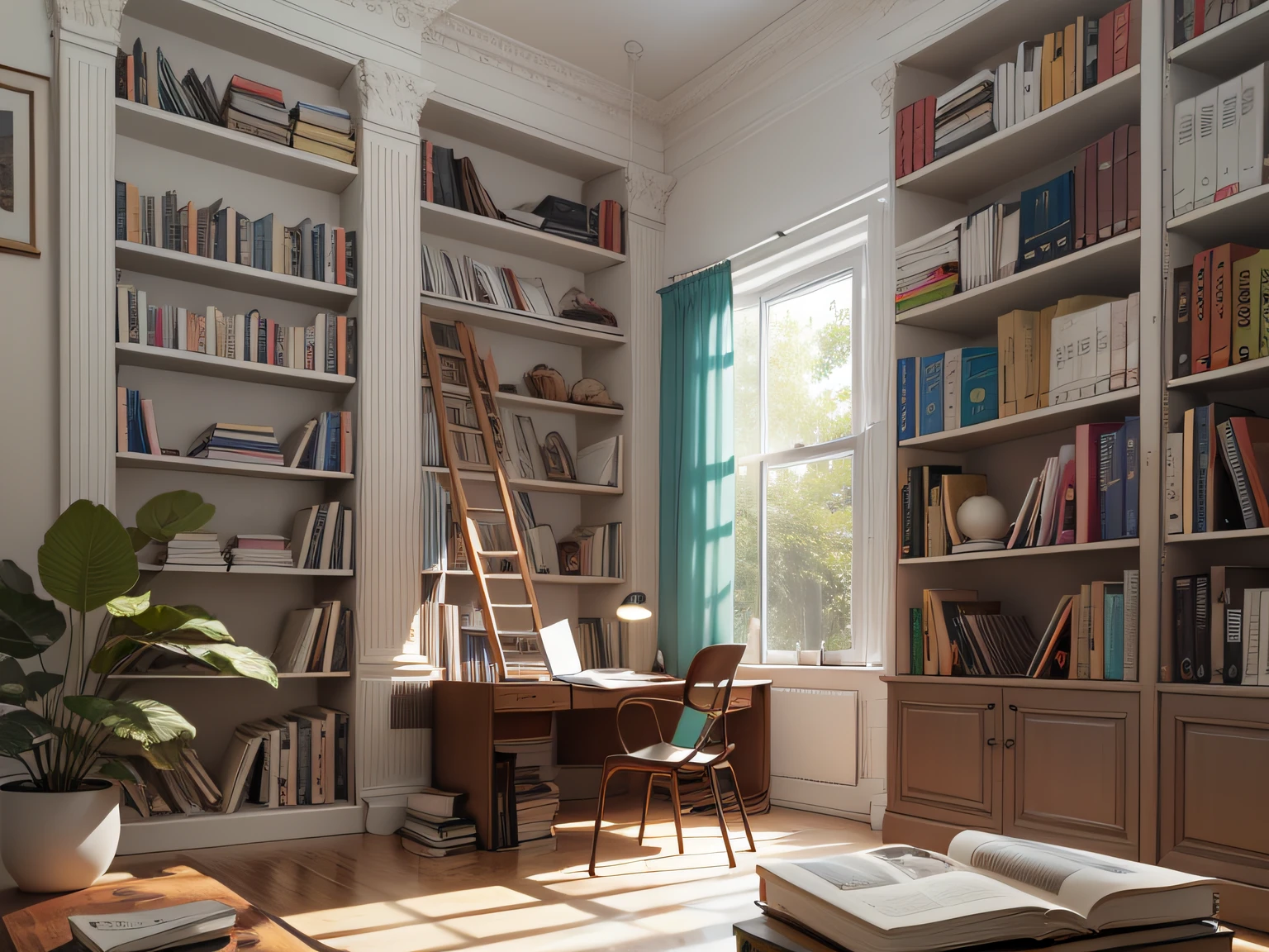 Um Menino, lendo um livro, in the background is a bookshelf, Estilo surrealista, Hiper realista