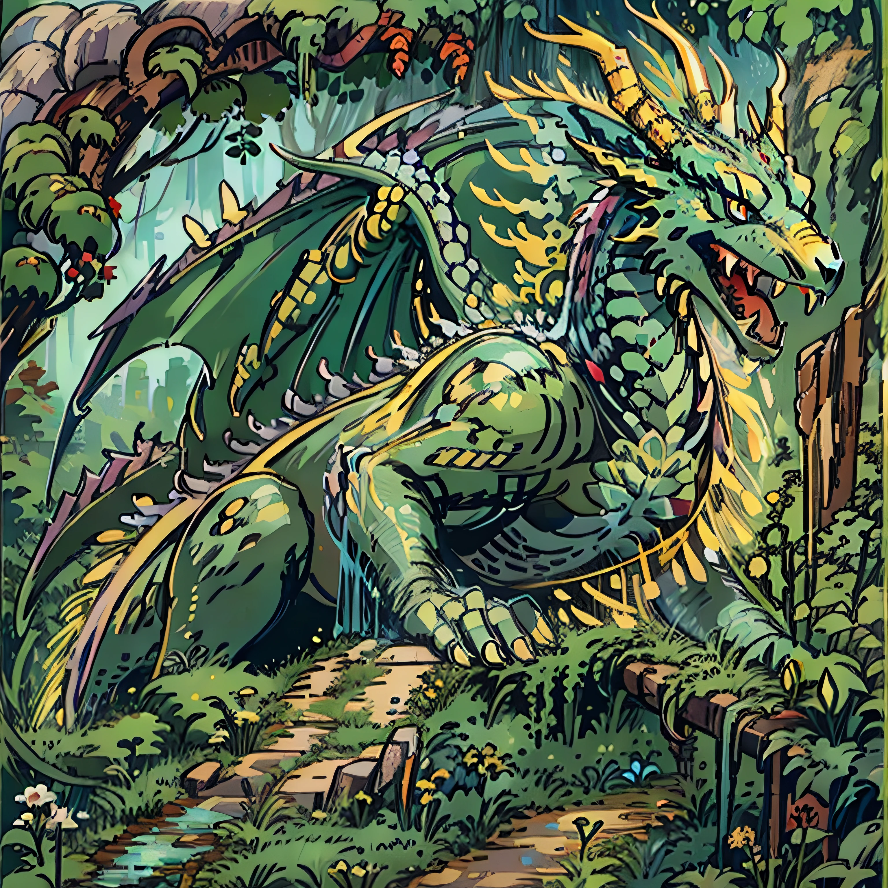 adult green bright dragon, giant