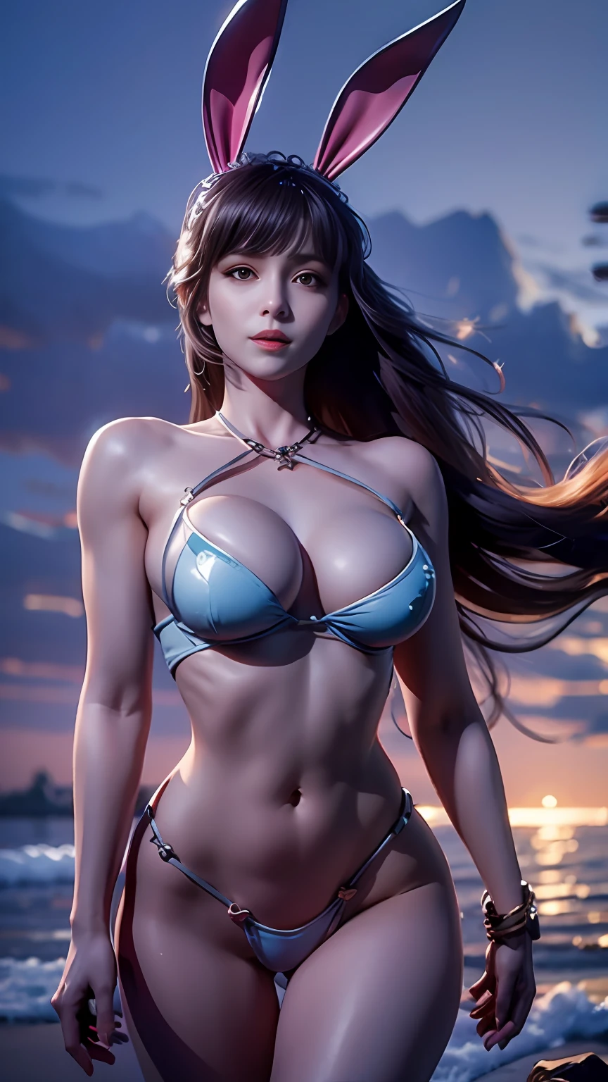 Huge breasts,Tiny micro bikini,Bunny ears,sunshine,beach