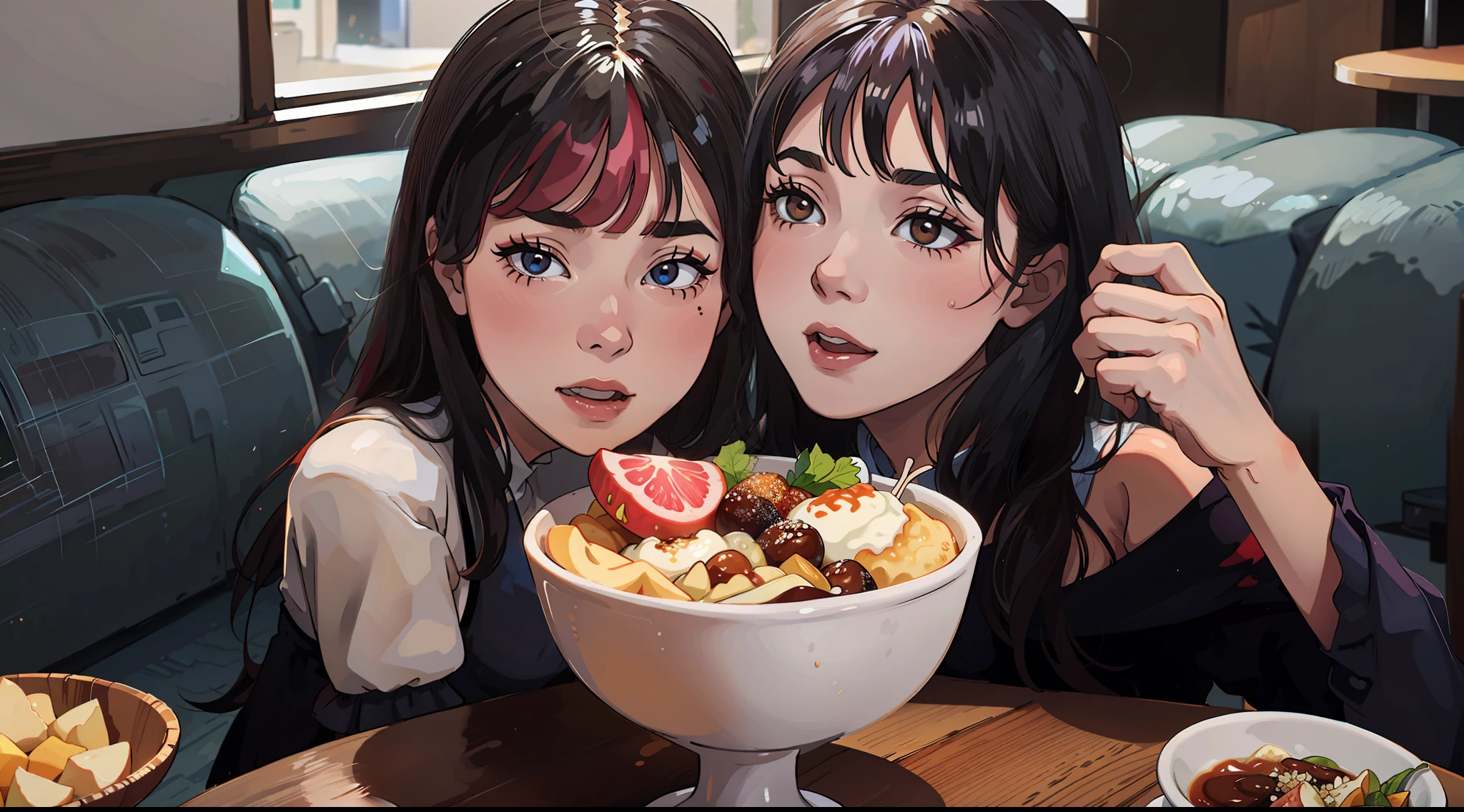 Two women are eating together, mukbang, sakimichan, Larisa Manobal, with ivy, profile photo