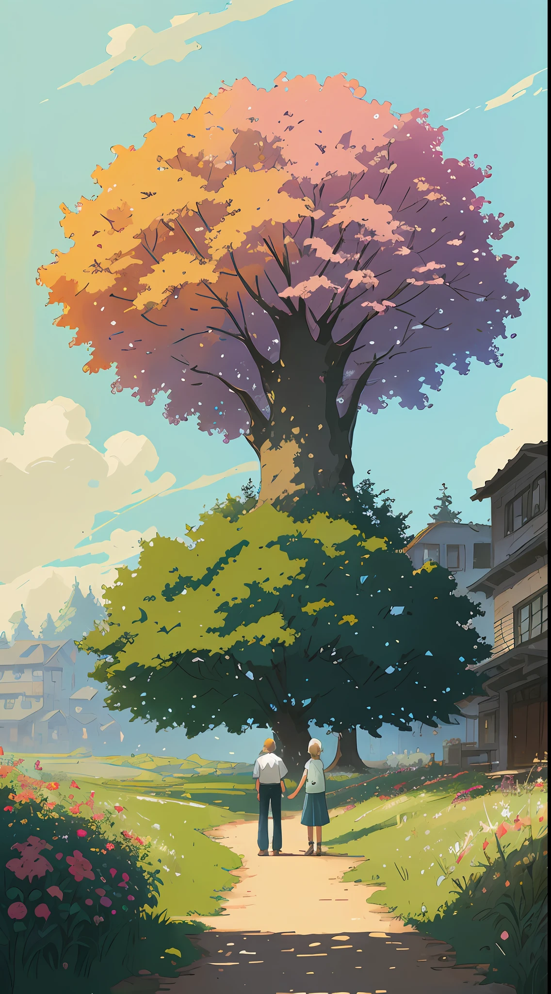 Under the tree where the grass don't grow
We made a promise to never get old
You had a chance and you took it on me
And I made a promise that I couldn't keep
(best quality:1.3), (highres:1) art by studio ghibli style, art by studio mappa style, vibrant colors, impressionism, art by artist ian mcque style, couple