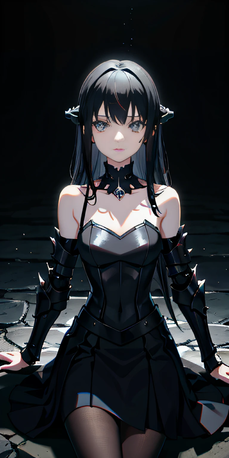 Abyss,Ancient battlefield,decedent,Destroyed armor,Endless darkness,s girl,Black Sword,whaite hair,streaming tears,bloods