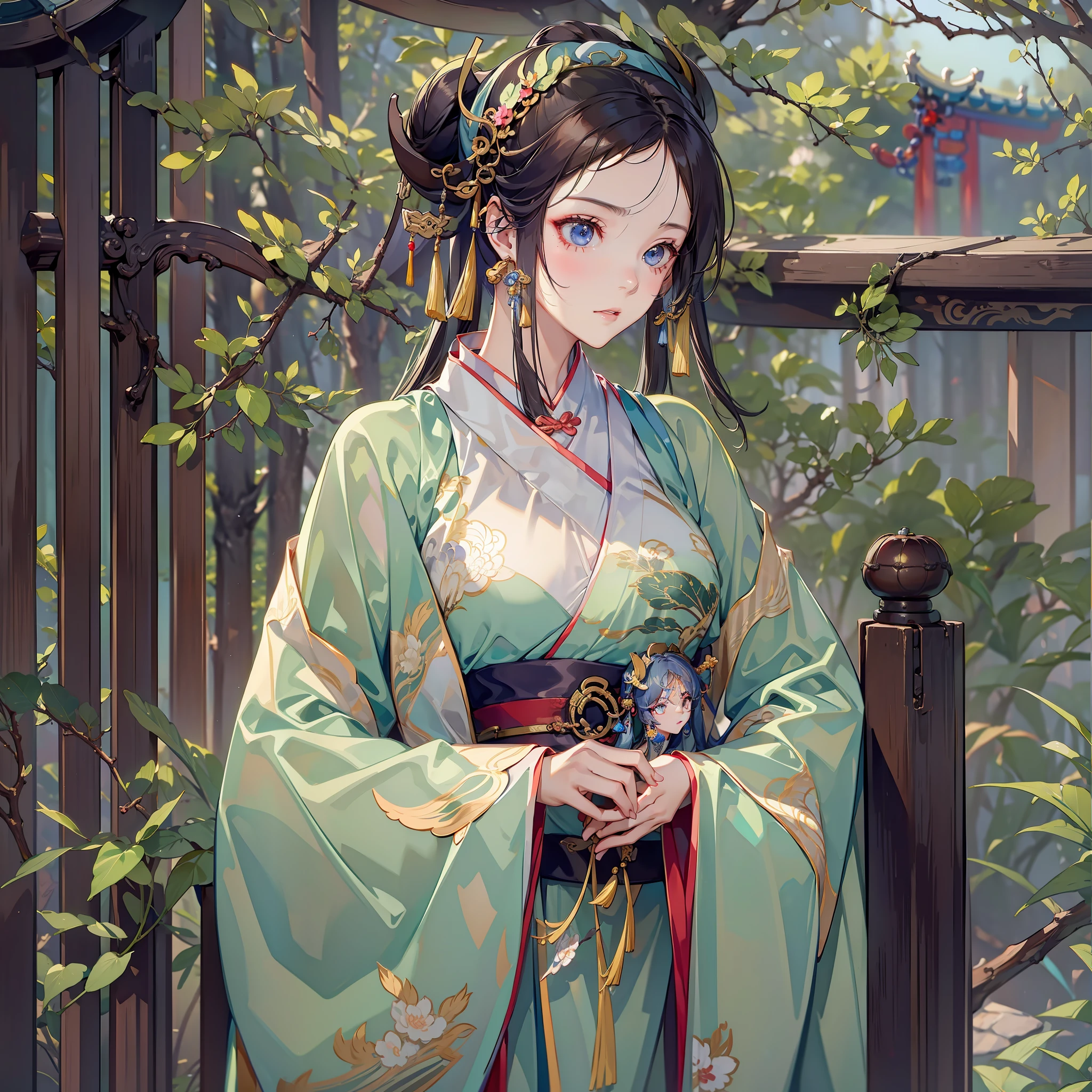 (Noisy street)
(Chinese)
(A girl with delicate features, wearing Hanfu)