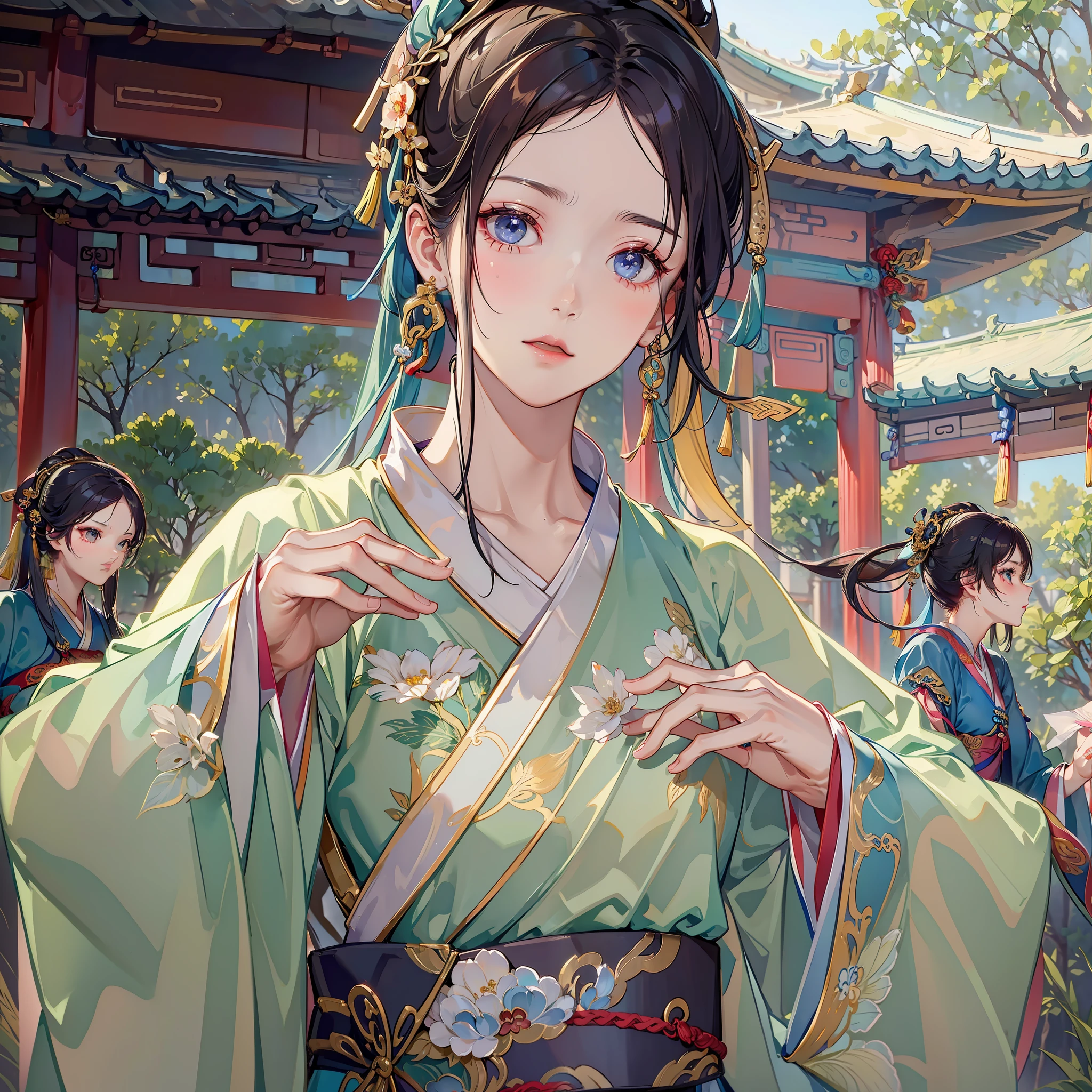 (Noisy street)
(Chinese)
(A girl with delicate features, wearing Hanfu)