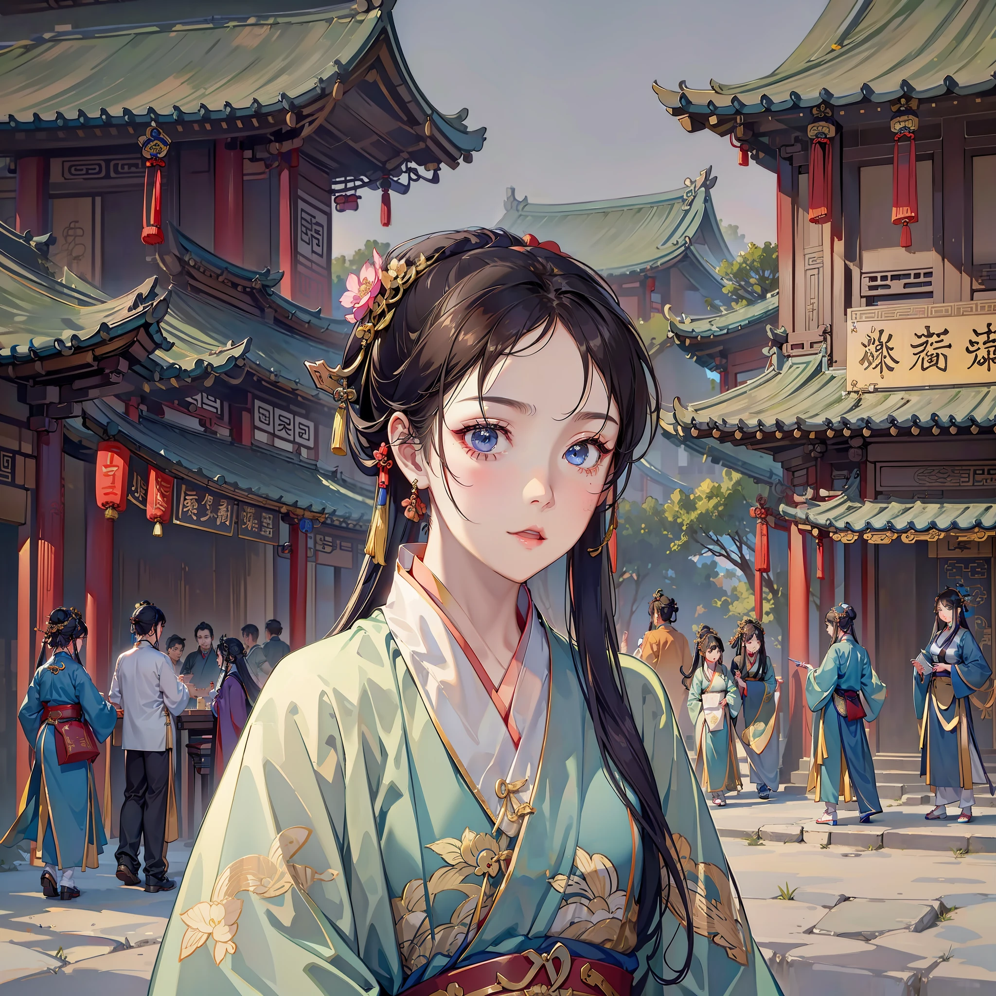 (Noisy street)
(Chinese)
(A girl with delicate features, wearing Hanfu)