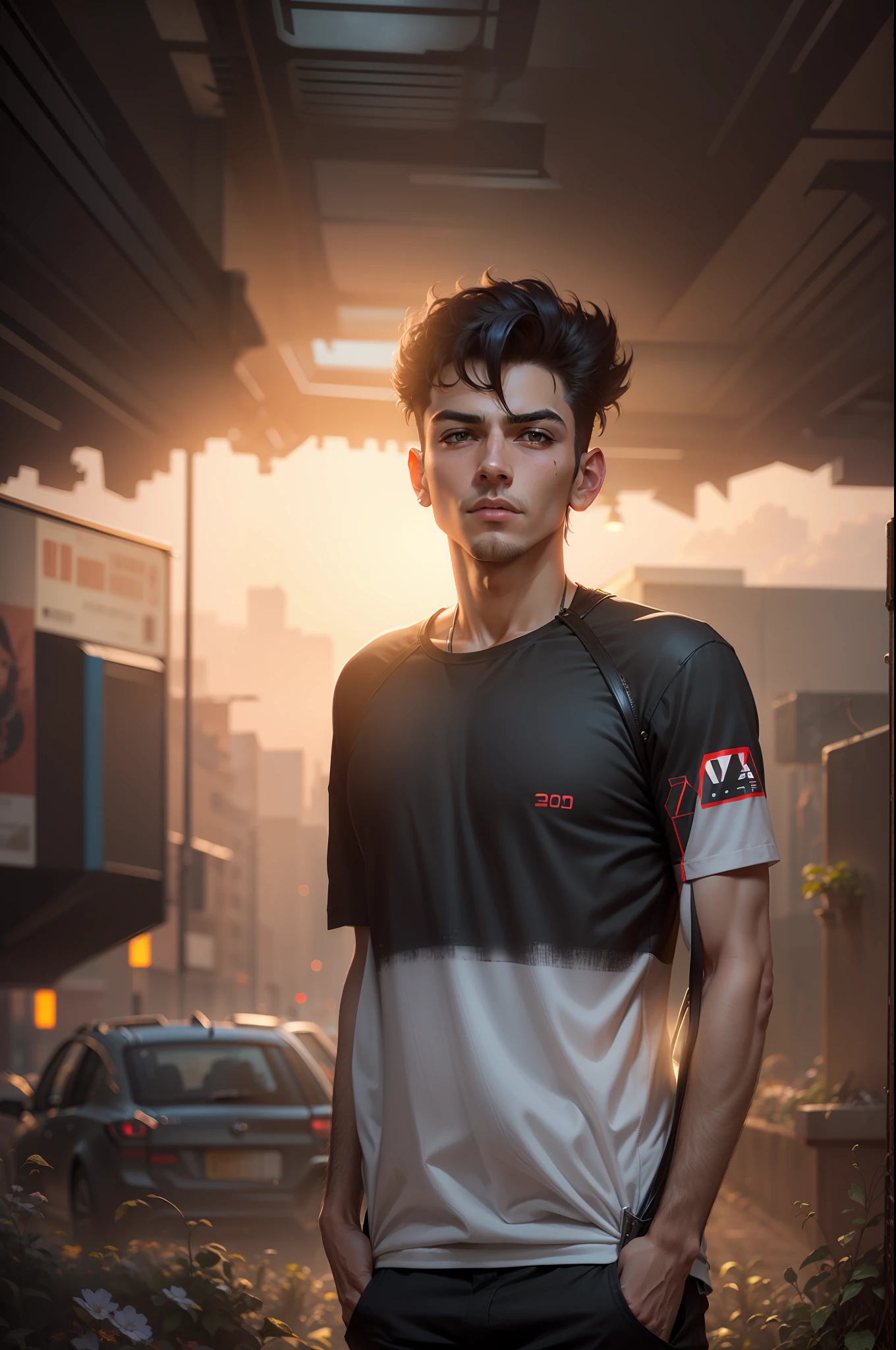 Change Baground cyberpunk handsome boy realistie face , 8k, ultra realistie