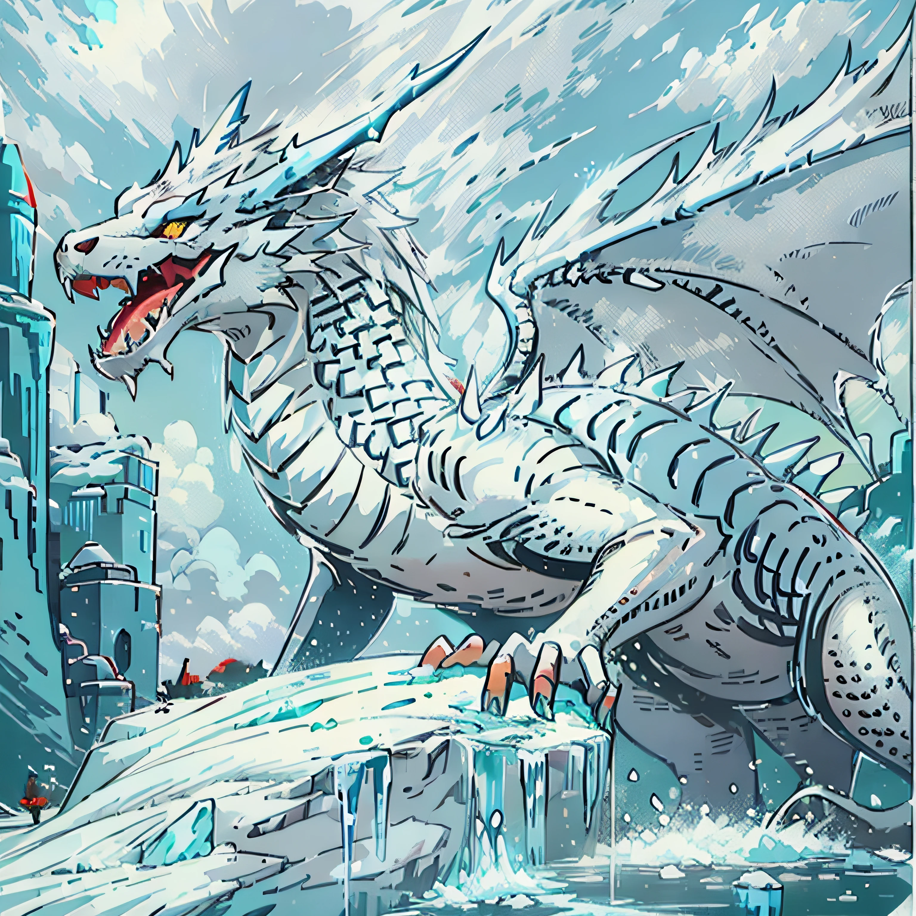 adult white bright dragon, giant, ice, artic