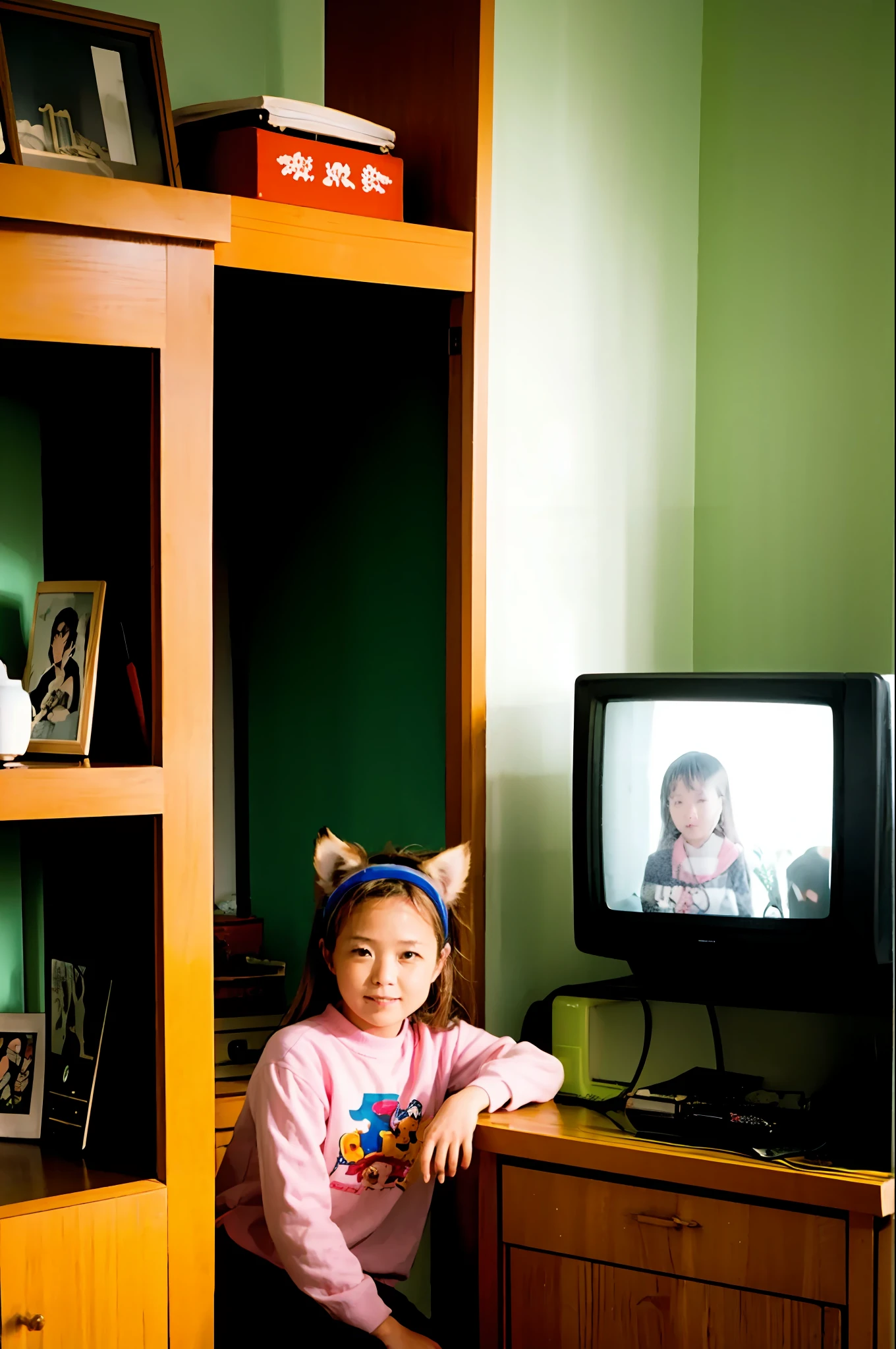 masutepiece, Best Quality, Indoors, 1girl in,Sitting, Animal ears, Komono, Blonde hair, Long hair、by the window