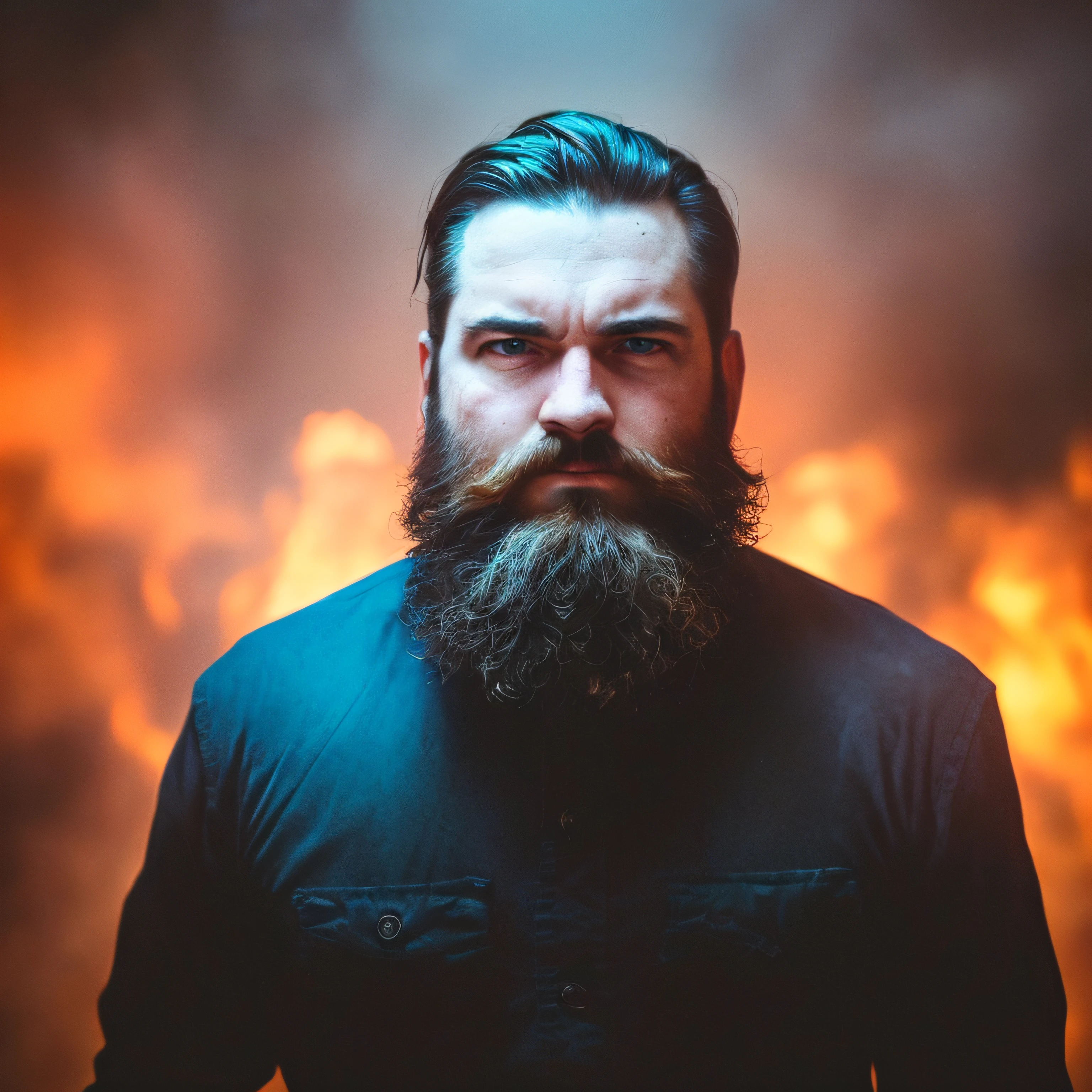 photo of a lean bearded man celebrating, cinematic, epic, gloomy, contrast, photo realistic, cinematic shot, blue ray grab, colour graded, red camera, hyper detailed, photo realistic, professional lighting, smoky, bright, moody, 35mm, chaos, --auto