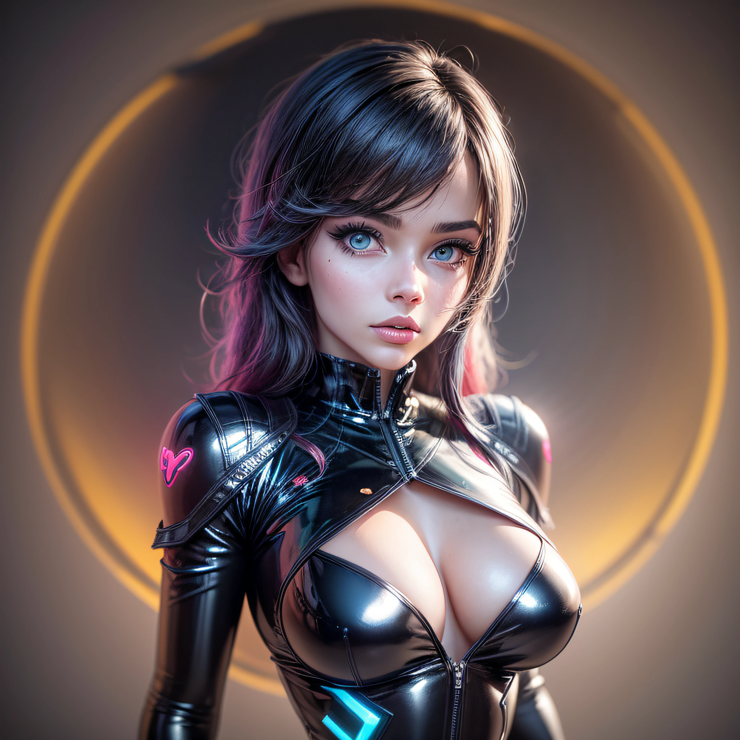 Beautiful black latex woman, olhos azuis, coberta com rosas vermelhas iluminadas, bright blue white glowing heart, visible from human, noite, Colouring, photography hyper-detailed cinematic hdr lighting, softbox lighting, Detalhe extremo, 8k, 3D-rendering, Hiper realista, NVIDIA,