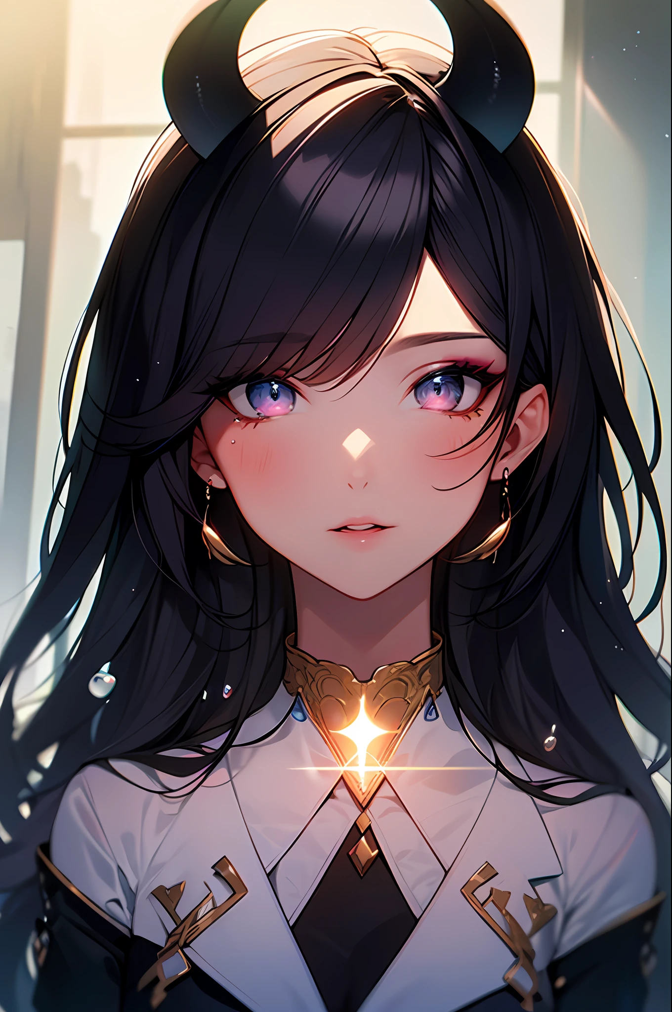 (Masterpiece:1.2), best quality, (illustration:1.2), (ultra-detailed),Eye focus,(Masterfully crafted Glow, pink lens flare), (Cinematic background), hyper details, (delicate detailed), (intricate details),in the air, octane render, hdr, (hyperdetailed:1.15), (soft light:1.2), 1girl, beautiful girl, ultra detailed eyes, mature, plump, thick, rainbow painting drops, paint teardrops, woman made up from paint, entirely paint, splat, splash, outdoors, (bioluminescent hair:1.1),(glowing eyes), ((makeup)),(Cinematic masterpiece), fierce, powerful, splashes of colour absolutely eye-catching, (Cinematic headlight), light coming from above, growing shadows, ((caustic)), dynamic angle, beautiful detailed glow, ambient occlusion, ambient light, raytraced reflections,(best illumination, an extremely delicate and beautiful), ((cinematic light)), (soft:2), (Nephilim:1.2), (halo), demon horns,(1 angel wing),1 demon wing, wings on back, half demon, demon ears, black wings, raven wings, (falling raven feathers), black hair, grey eyes, (red hair glow), (radiant aura),