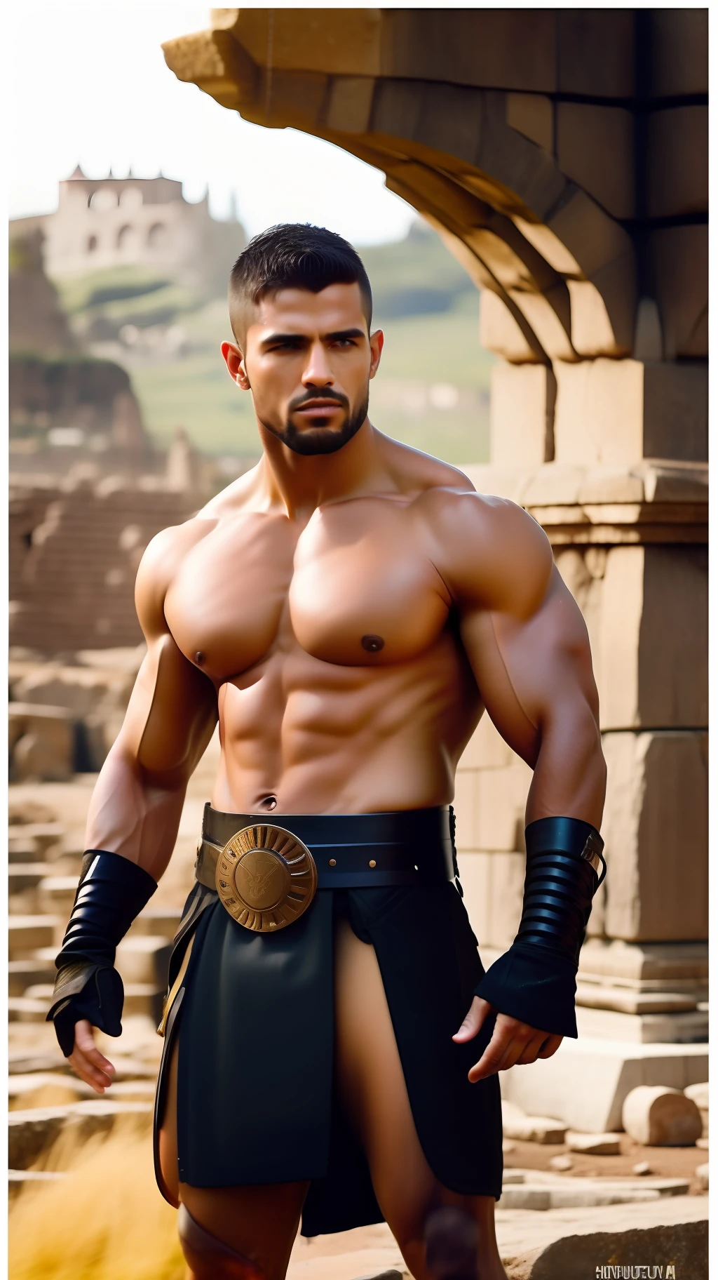 portrait of a young, muscular very handsome and attractive Gladiator warrior man, in front of an ancient destroyed Roman city on fire, raining, short messy hair, hairy body, gladiator clothe, close up, regal pose and attitude. fking_cinema_v2. , very strong and fitted, very intense action, dynamic action scene, dynamic juxtaposition, a sword, fierce look, looking at the viewer, fierce look, tumblr contest winner, hurufiyya, very strong fitted and masculine, movie still, cinematic lighting. photograph, detailed symmetric realistic face, extremely detailed natural texture, peach fuzz, short messy hair, masterpiece, absurdres, nikon d850 film stock photograph, kodak portra 400 camera f1.6 lens, extremely detailed, amazing, fine detail, intense actio, hyper realistic lifelike texture, dramatic lighting, unrealengine, trending on artstation, cinestill 800 tungsten, looking at the viewer, photo realistic, RAW photo, TanvirTamim, high quality, highres, sharp focus, extremely detailed, cinematic lighting, action, 8k uhd,