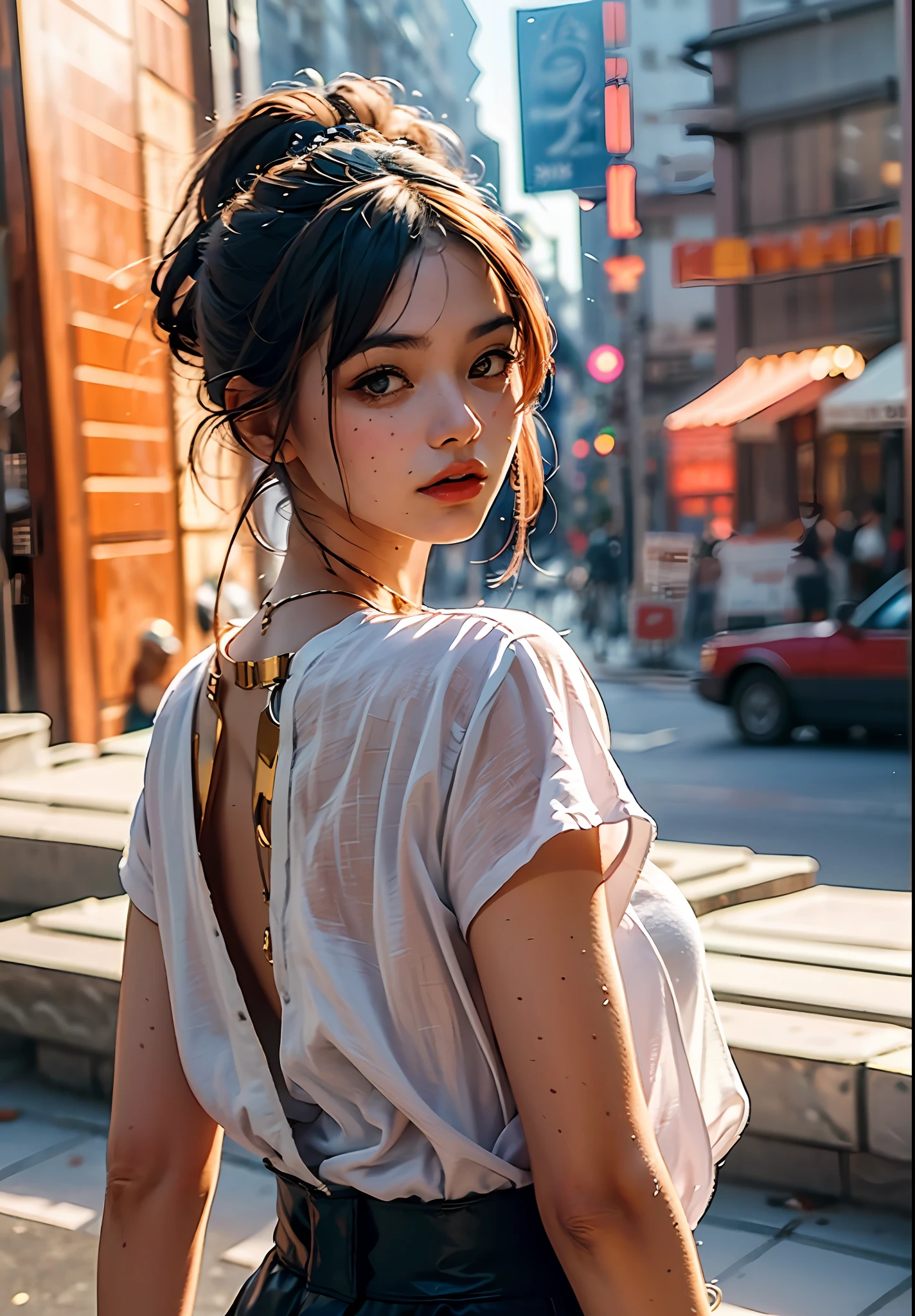 (best quality, masterpiece), 1girl, 1980s \(style\), looking at viewer, pinup \(style\), upper body,
