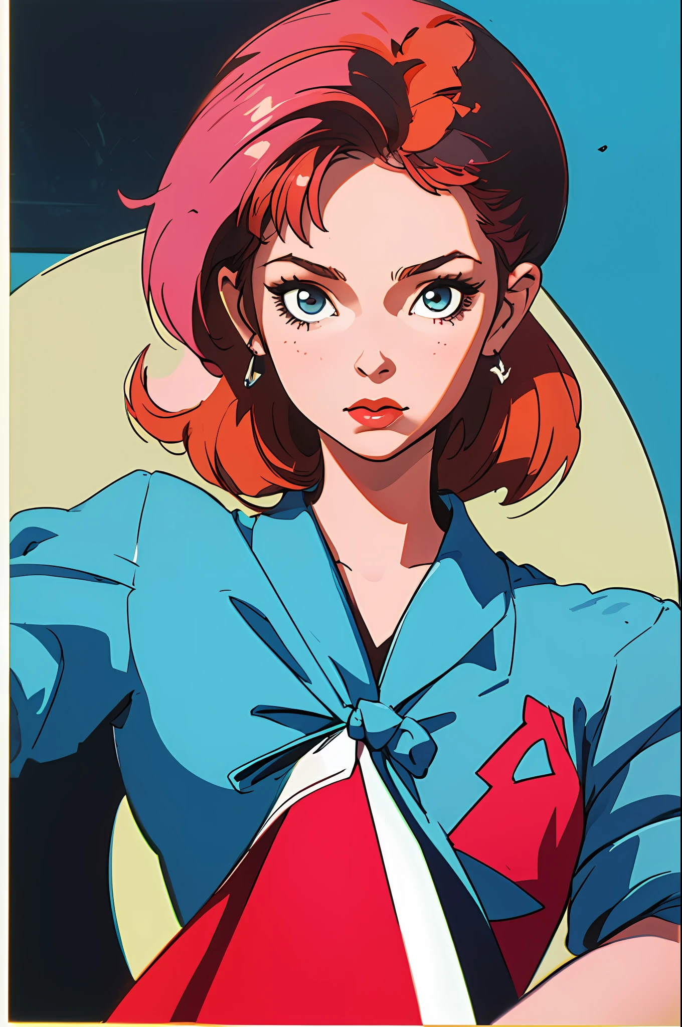 (best quality, masterpiece), 1girl, 1980s \(style\), looking at viewer, pinup \(style\), upper body,