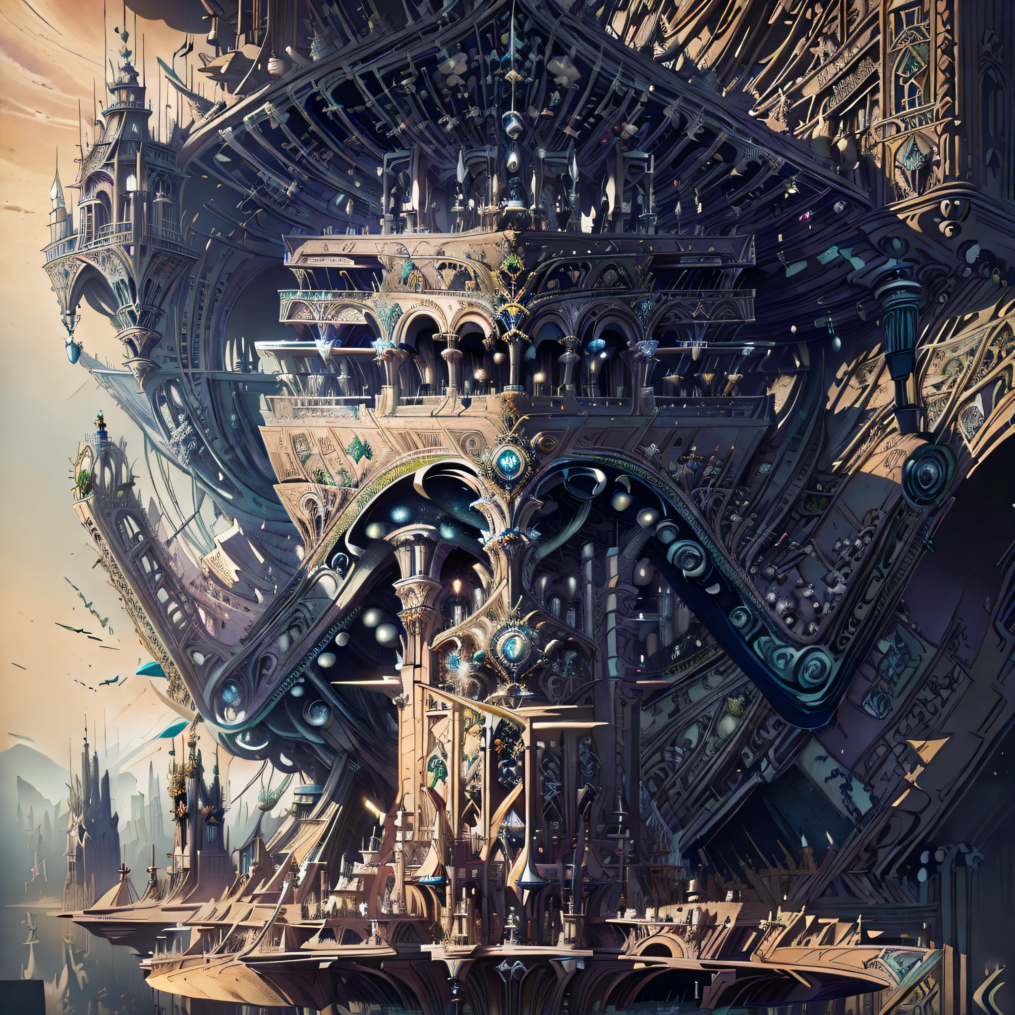 (Beautifully illustrated tarot card:1.2), komplizierte Details,  Dynamischer Speicher, mystisch, symbolisch, (Tarot-Welt:1.1), a painting of a futuristic city with a huge tree in the center, arstation und beeple hoch, Stil-Hybrid-Mix aus Piepton, Greg Piepton, von Mike "Piepton" Winkelmann, Artgem und Piepton Meisterwerk, Beple Meisterwerk, beeple Kunstwerk, Farbenfroher Sci-Fi-Steampunk, ATACAMA, Geoglyphen